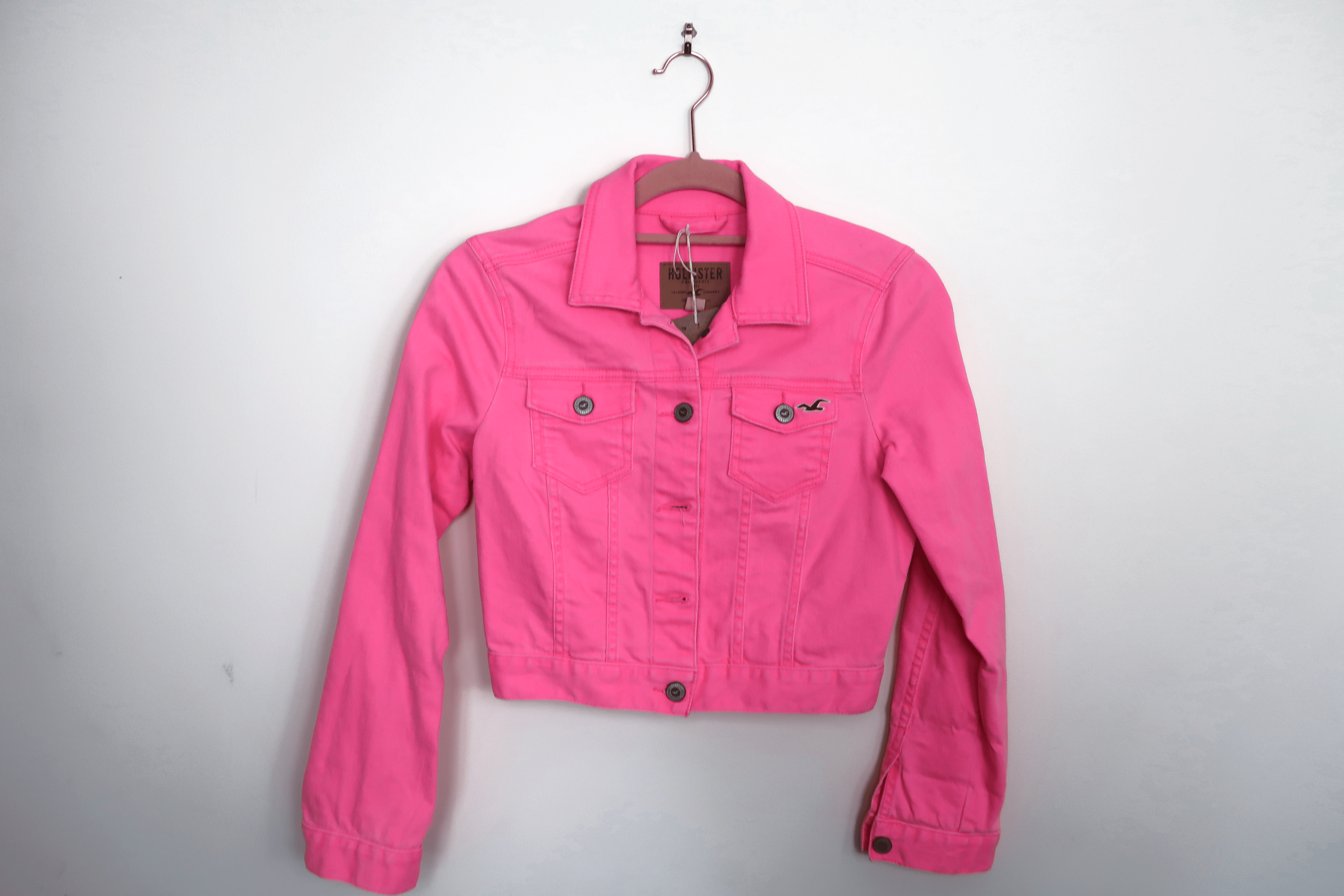 neon pink denim jacket