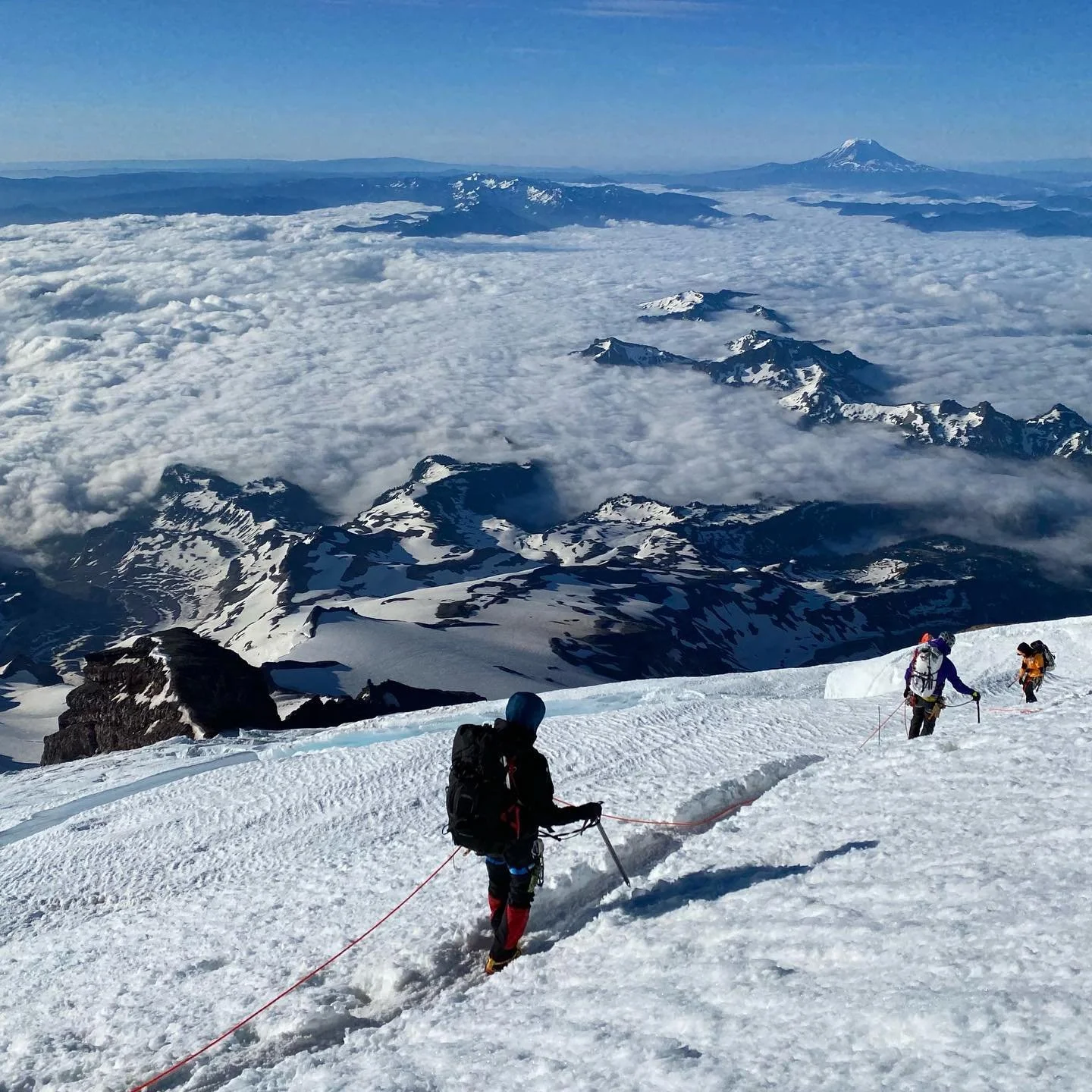 Successful summit of Mt. Rainier 7/4/21 via Disappointment Cleaver.

Thank you and congratulations to Deanna for leading our rope team of four up and down the mountain with skill and confidence. 

Thank you Mother Nature for providing fair weather an
