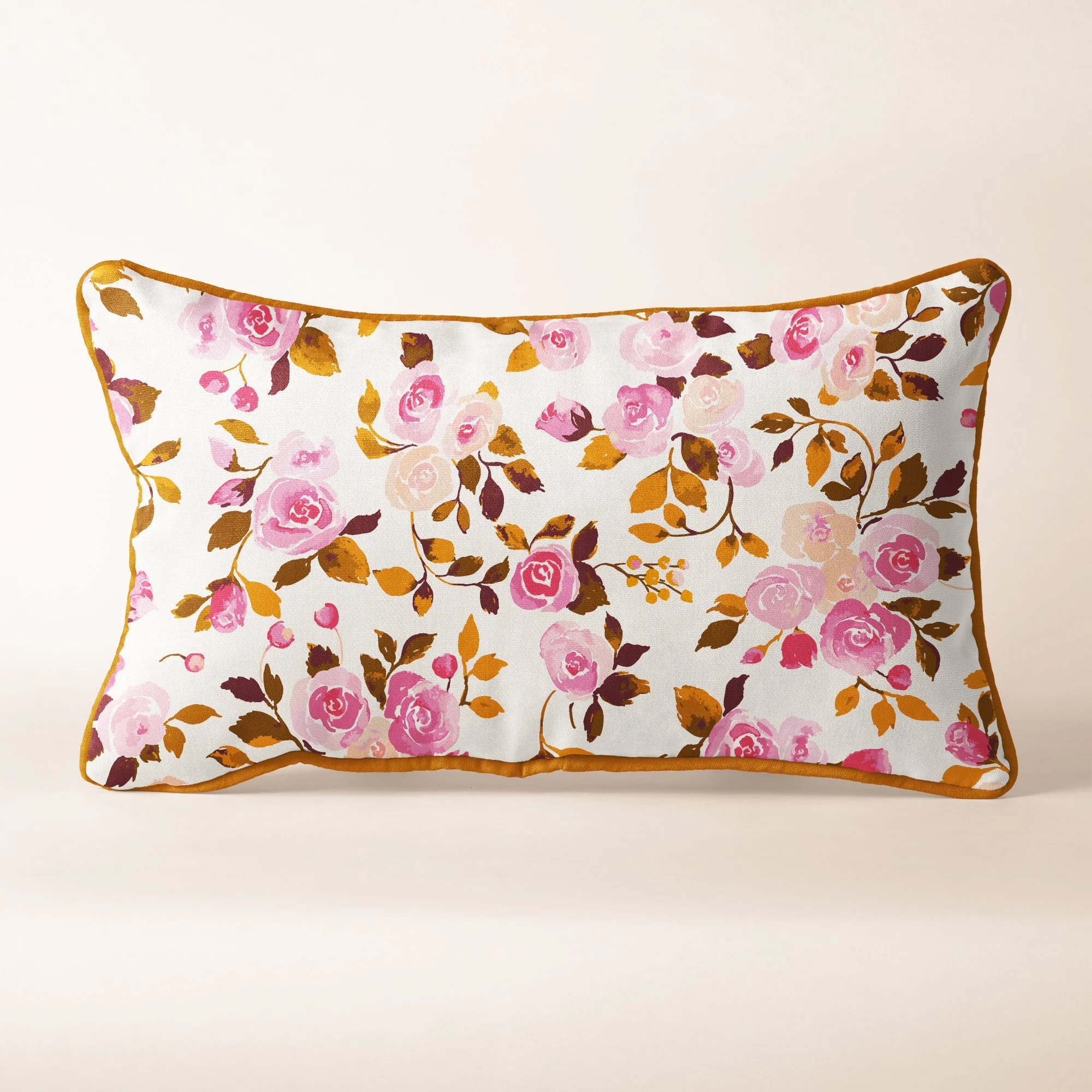 A floral decorative cushion with roses print