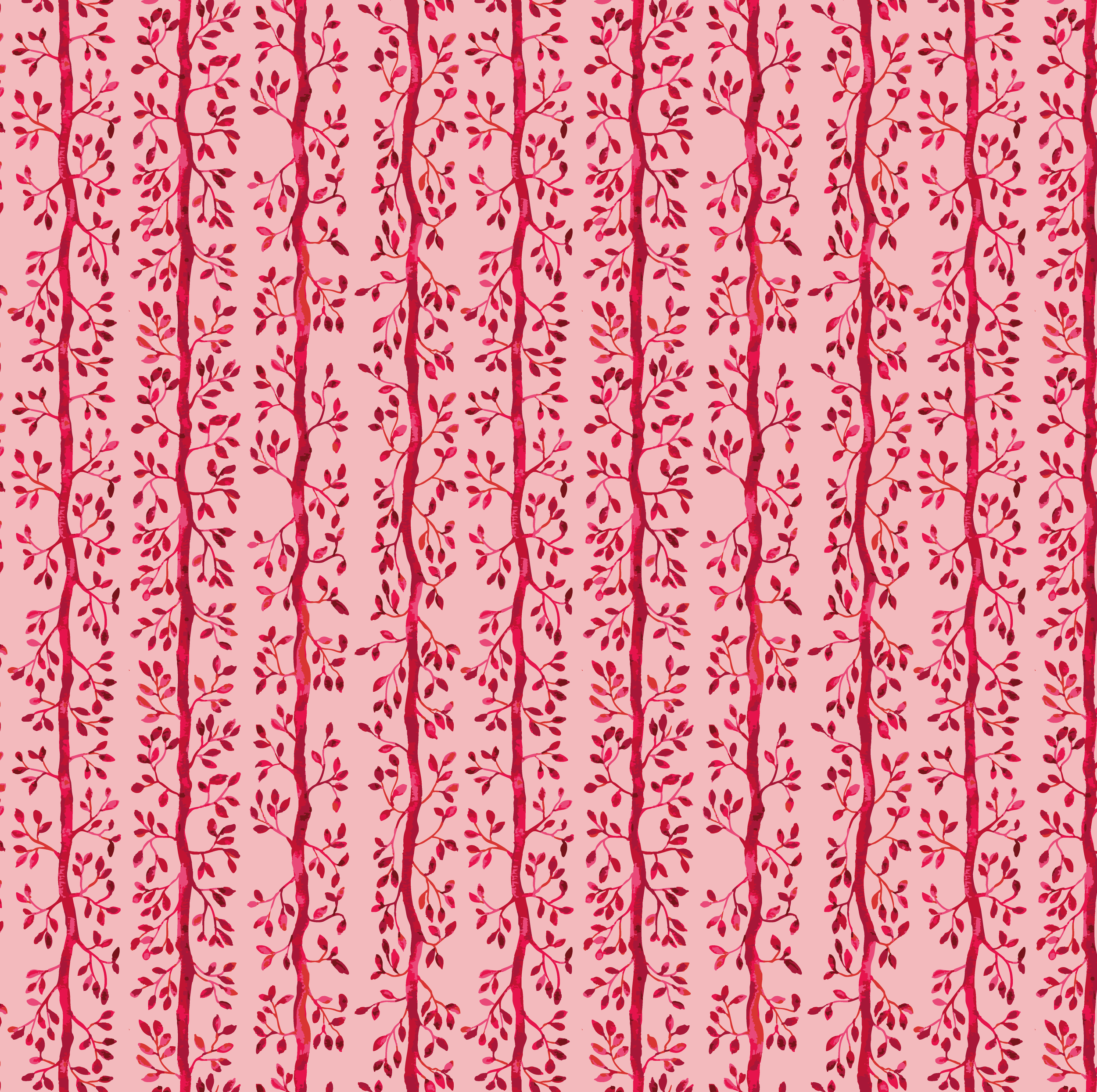 Vertical stripes of leafy vines on pink