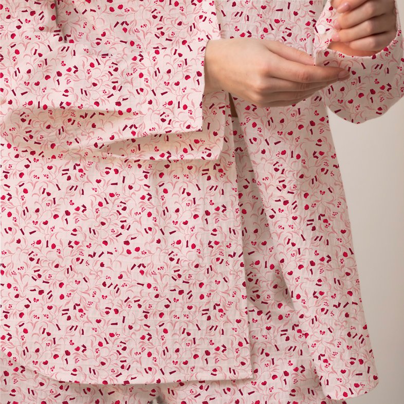 floral pyjama mockup in pink with small red flowers