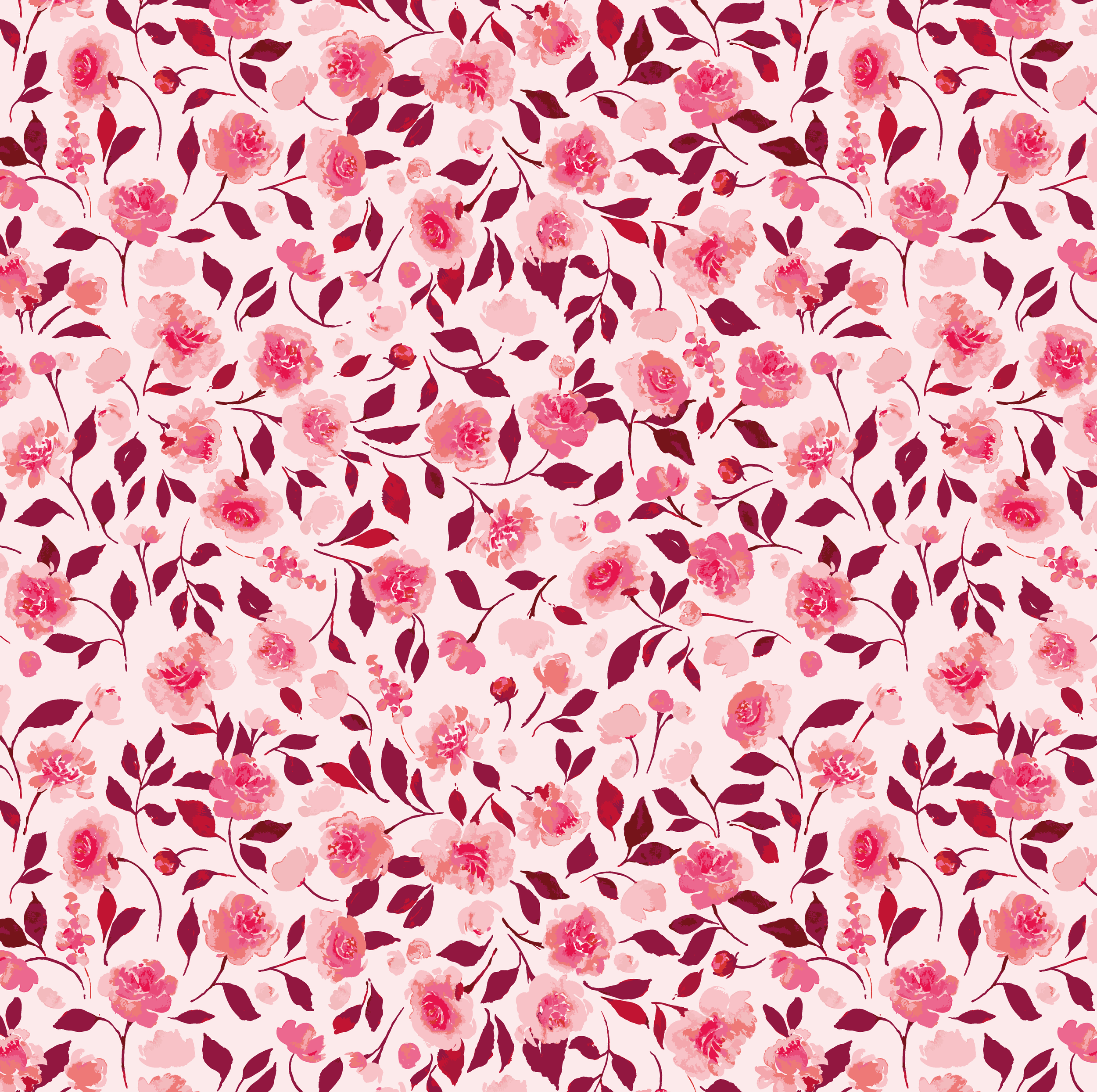 Pink and dark red pattern of peonies on light background