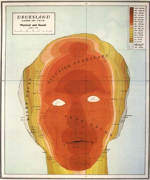 Michael Druks: "Druksland" from Flexible Geography 1974 in: Cartes et Figures de la Terre , Paris, Pompidou Center 1980