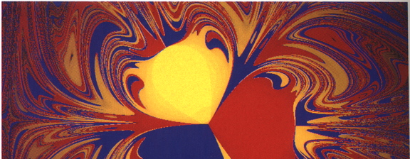 basins of attraction for a pendulum swinging over three magnets. (from Peitgen, Jürgens, and Saupe, Chaos and Fractals)