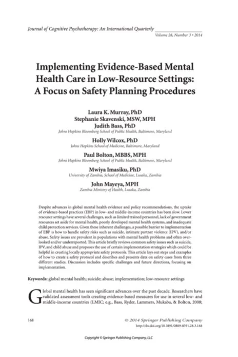 Implementing Evidence-Based Mental Health Care in Low-Resource Settings: A Focus on Safety Planning Procedures.jpg