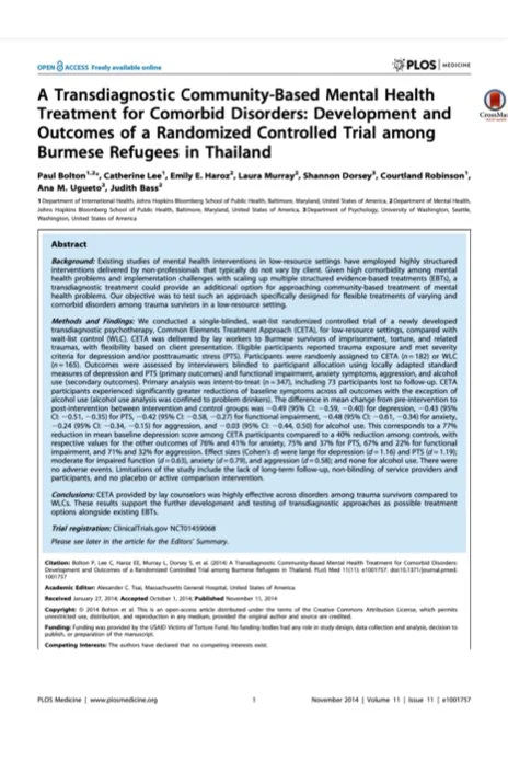 A Transdiagnostic Community-Based Mental Health Treatment for Comorbid Disorders: Development and Outcomes of a Randomized Controlled Trial among Burmese Refugees in Thailand.jpg