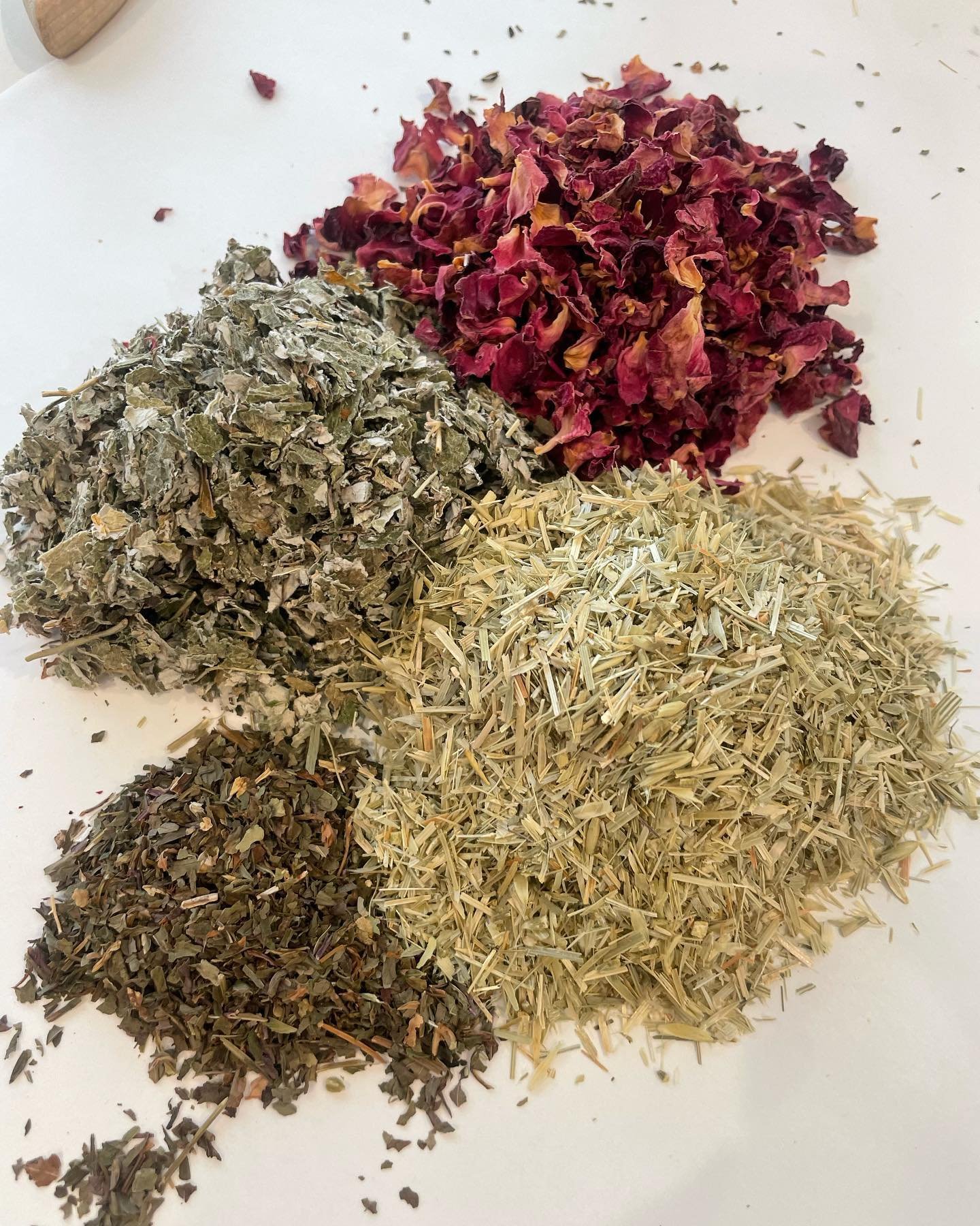 A sipping tea for a fertility client: rose, oat straw, peppermint and raspberry leaf.  What do you know about each of these?