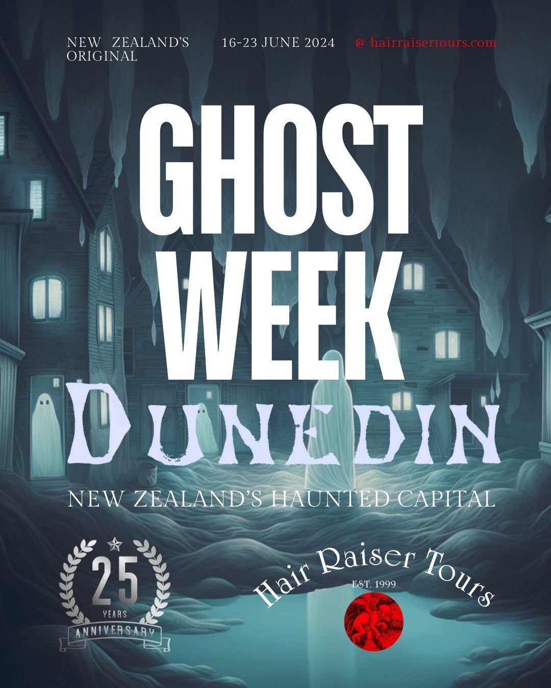 It's an exceptional milestone: 25 years of NEW ZEALAND'S ORIGINAL GHOST TOUR COMPANY, guided by our one and only haunted historian, Andrew Smith. Since our inception in 1999, our dedicated guide has led intrepid souls through the snickleways and ceme