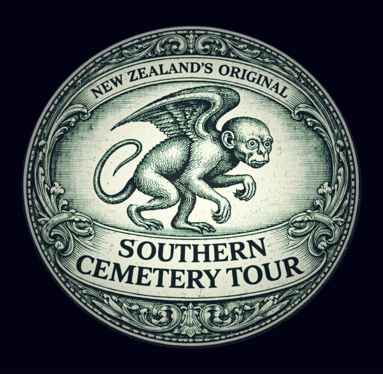 Vintage-style emblem for the Southern Cemetery ghost and history tour