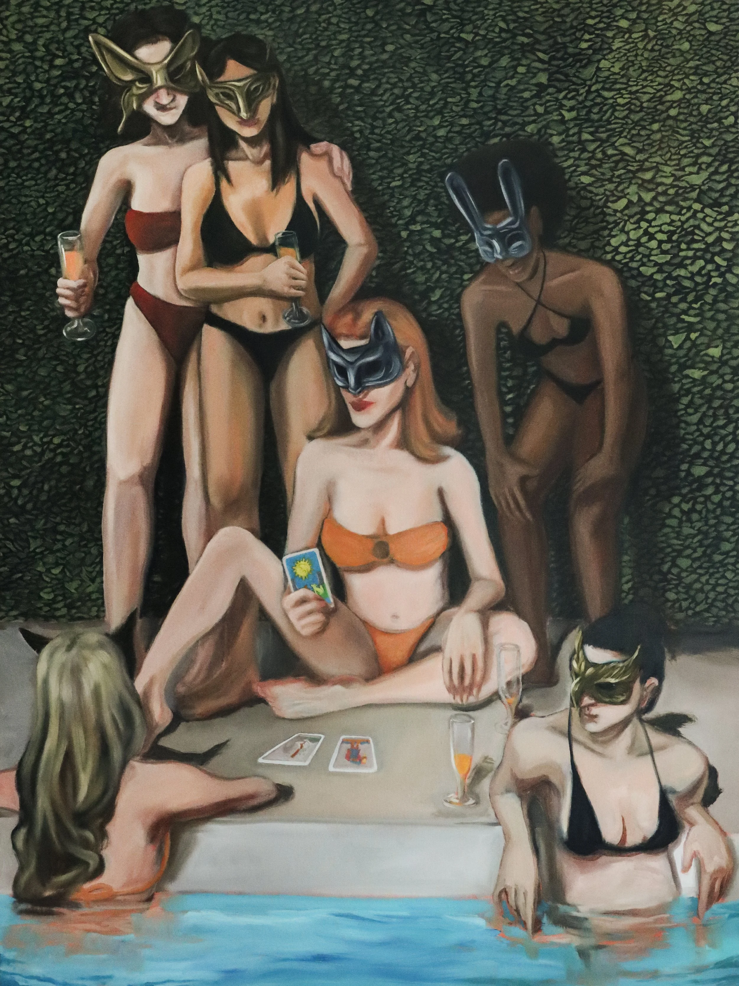Brunch & Tarot by the Pool - 36x48 ORIGINAL Oil Painting