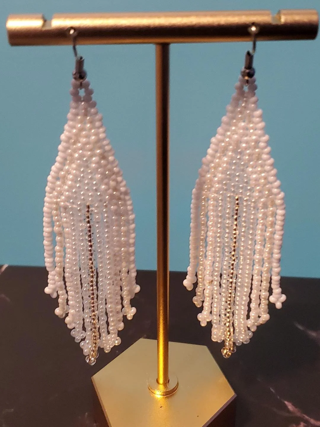 White and Gold Dangle Earrings
