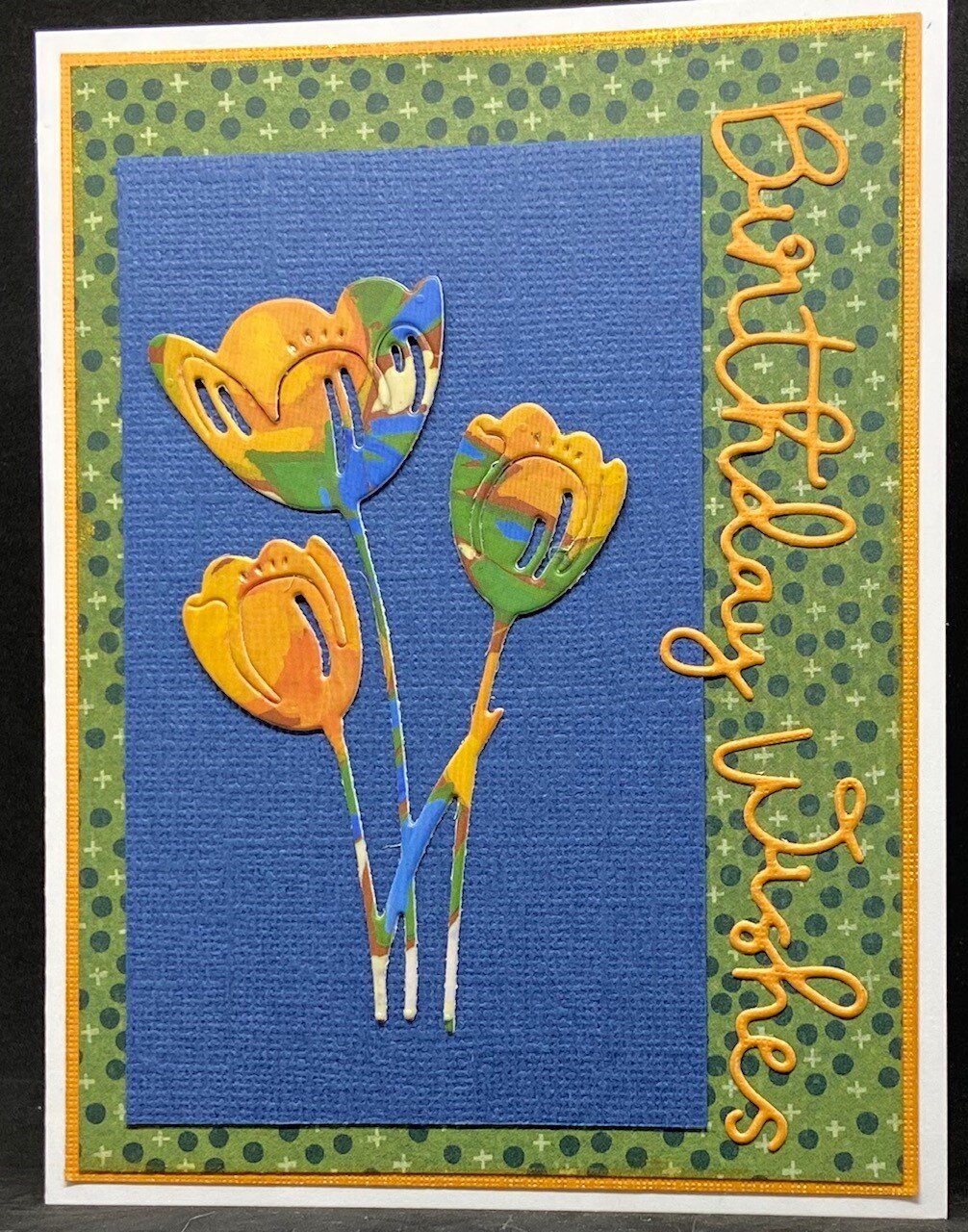 Tulips Blue with Green Dots Birthday