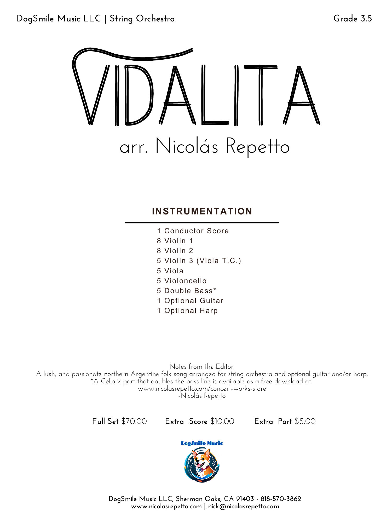 Vidalita for String Orchestra arr. Nicolas Repetto