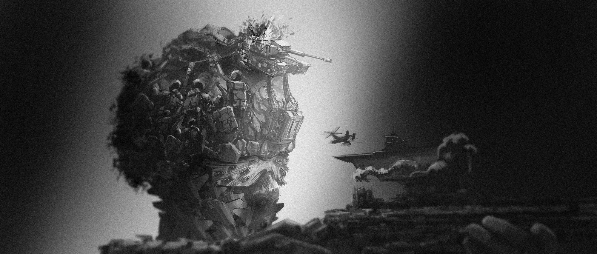 Concept design of a bronze sculpture whose surface is composed of historical battles that have defined the USMC.