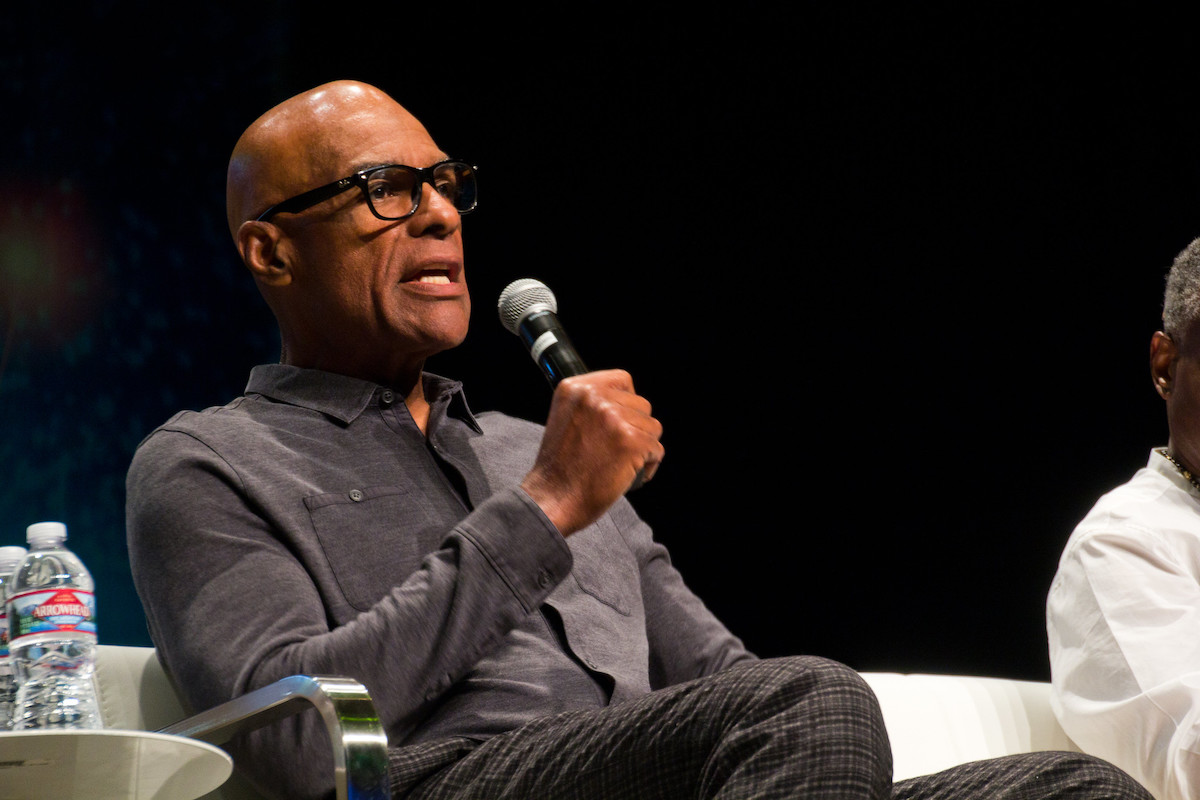 Michael Dorn on stage at Star Trek Las Vegas. Photo credit Nick Duguid .