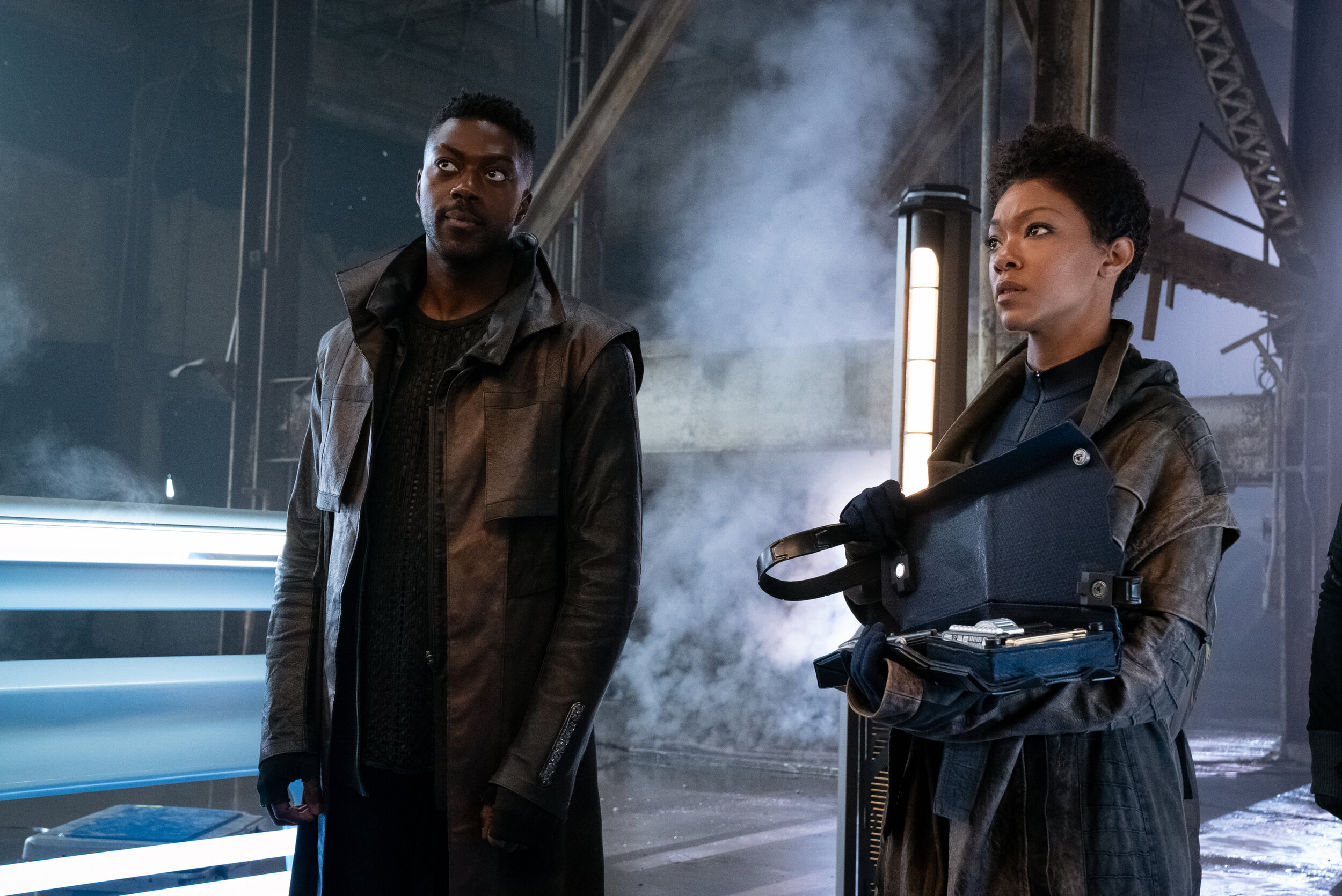  Pictured (L-R): David Ajala as Book and Sonequa Martin-Green as Burnham; of the CBS All Access series STAR TREK: DISCOVERY. Photo Cr: Michael Gibson/CBS ©2020 CBS Interactive, Inc. All Rights Reserved. 