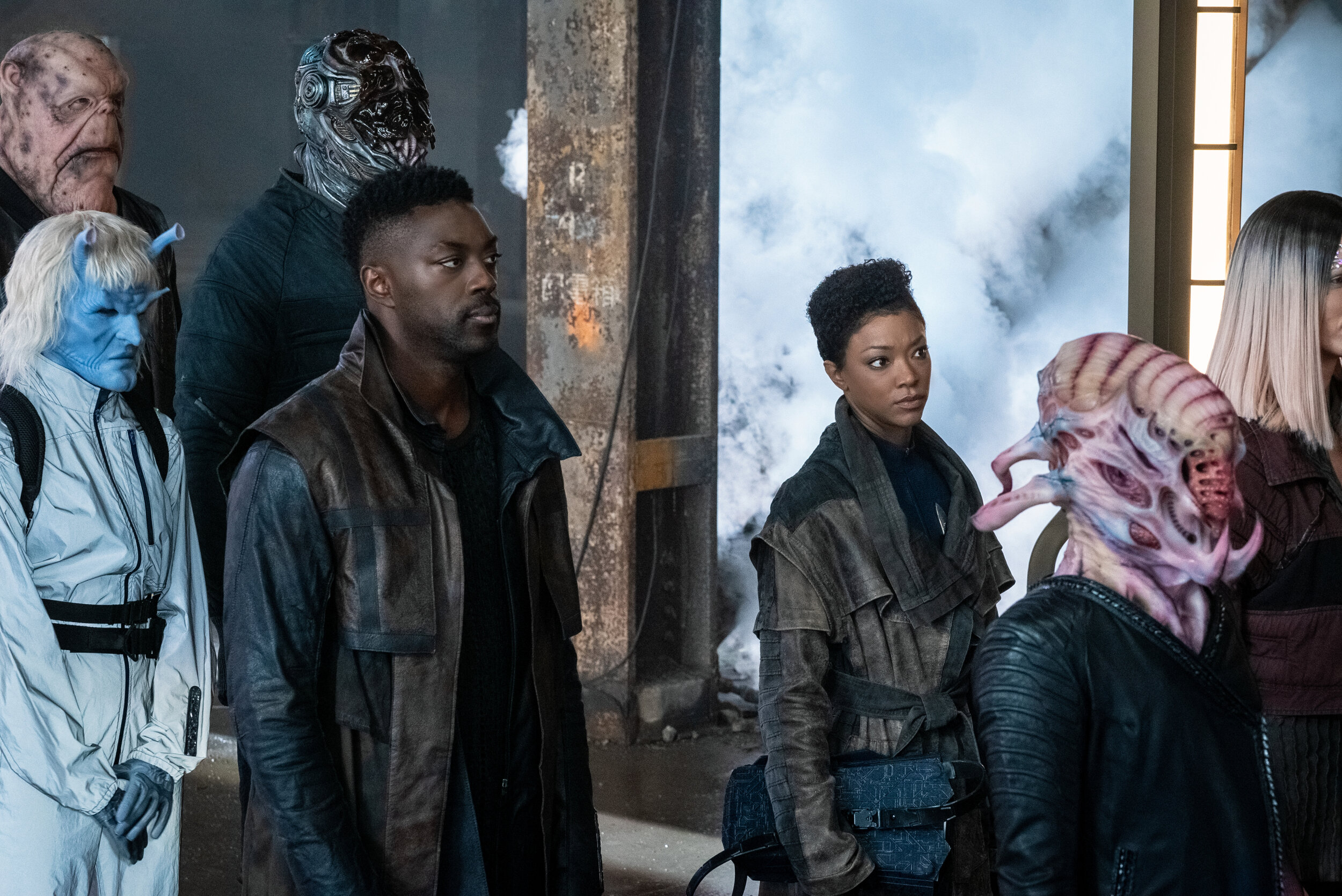  Pictured (L-R): David Ajala as Book and Sonequa Martin-Green as Burnham; of the CBS All Access series STAR TREK: DISCOVERY. Photo Cr: Michael Gibson/CBS ©2020 CBS Interactive, Inc. All Rights Reserved. 