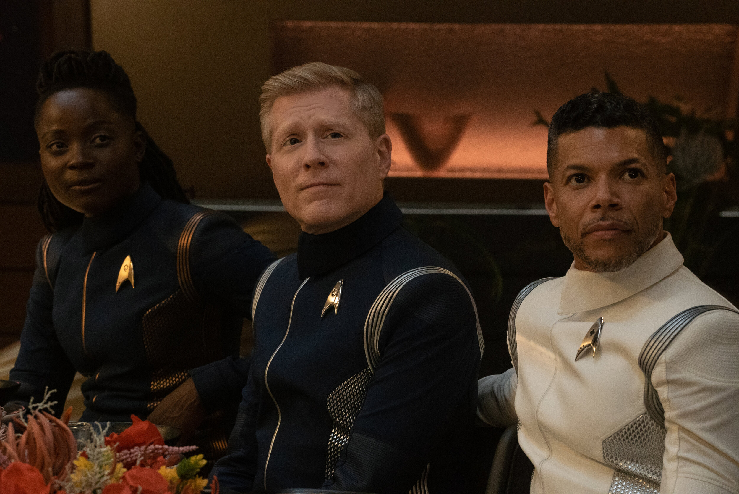   "Forget Me Not" -- Ep#304 -- Pictured: Oyin Oladejo as Lt. Joann Owosekun, Anthony Rapp as Paul Stamets and Wilson Cruz as Dr. Hugh Culber of the CBS All Access series STAR TREK: DISCOVERY. Photo Cr: Michael Gibson/CBS ©2020 CBS Interactive, Inc. A