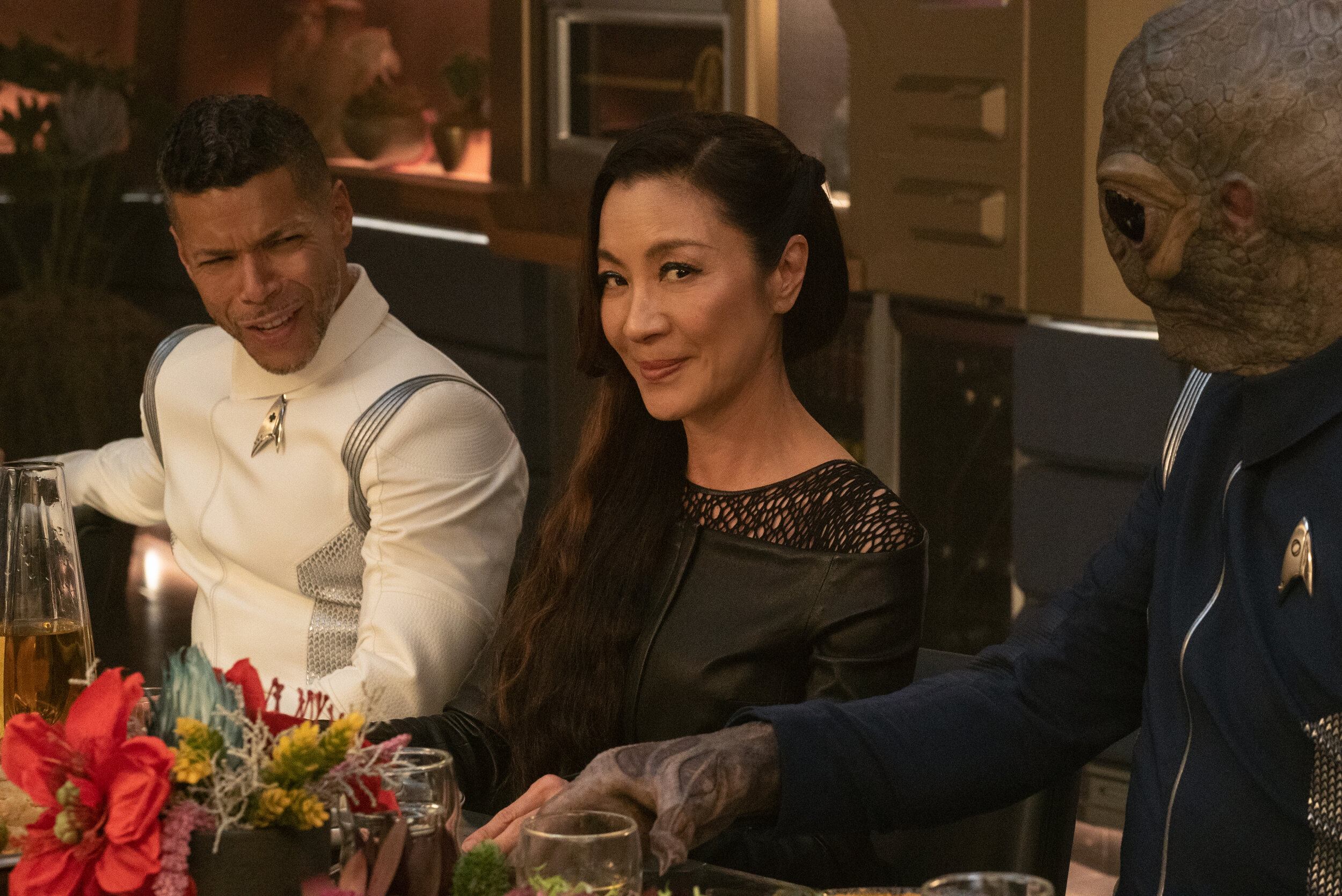   "Forget Me Not" -- Ep#304 -- Pictured: Wilson Cruz as Dr. Hugh Culber, Michelle Yeoh as Georgiou and David Ben Tomlinson as Linus of the CBS All Access series STAR TREK: DISCOVERY. Photo Cr: Michael Gibson/CBS ©2020 CBS Interactive, Inc. All Rights