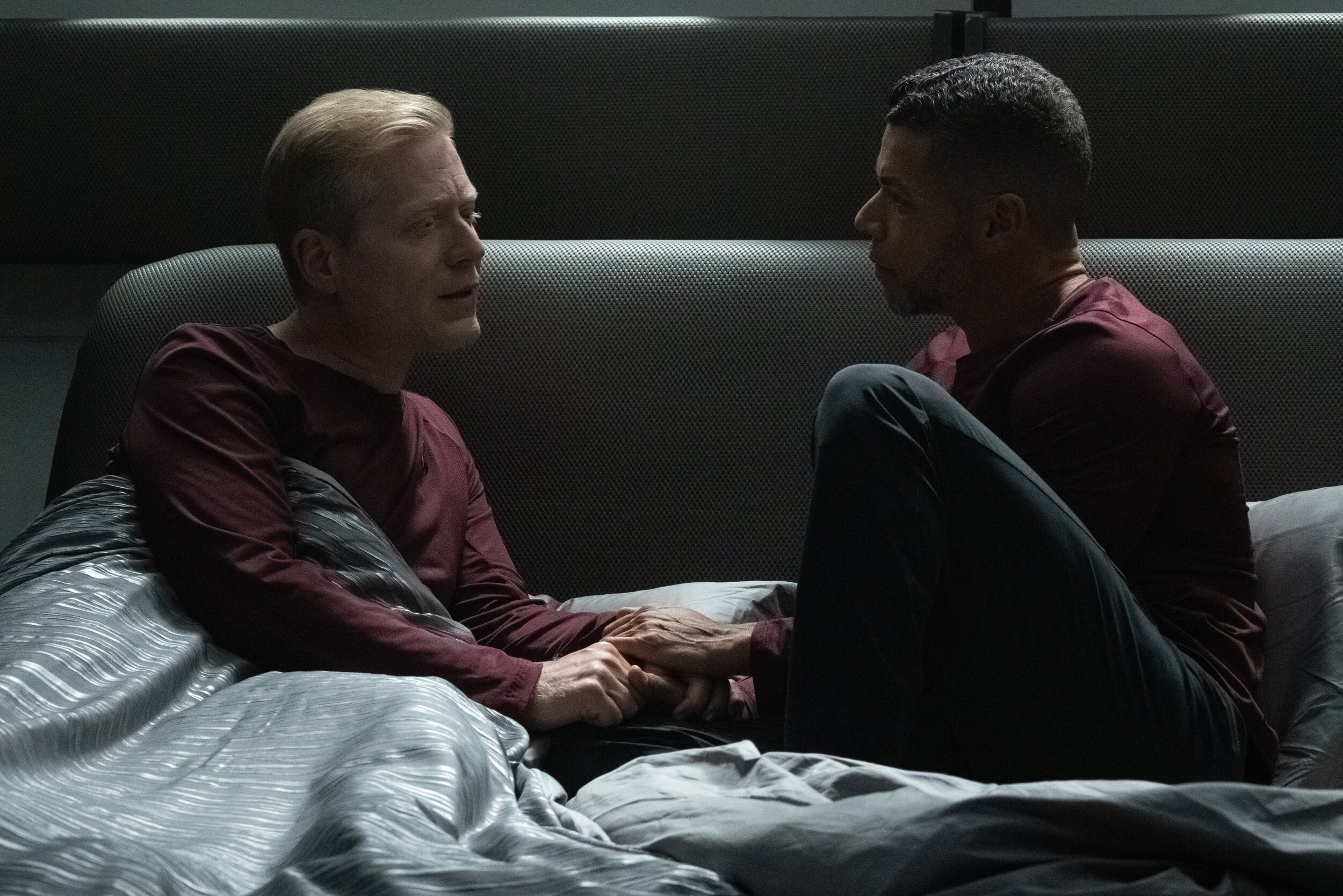   "Scavengers" -- Ep#306 -- Pictured: Anthony Rapp as Lt. Paul Stamets and Wilson Cruz as Dr. Hugh Culber of the CBS All Access series STAR TREK: DISCOVERY. Photo Cr: Michael Gibson/CBS ©2020 CBS Interactive, Inc. All Rights Reserved.  