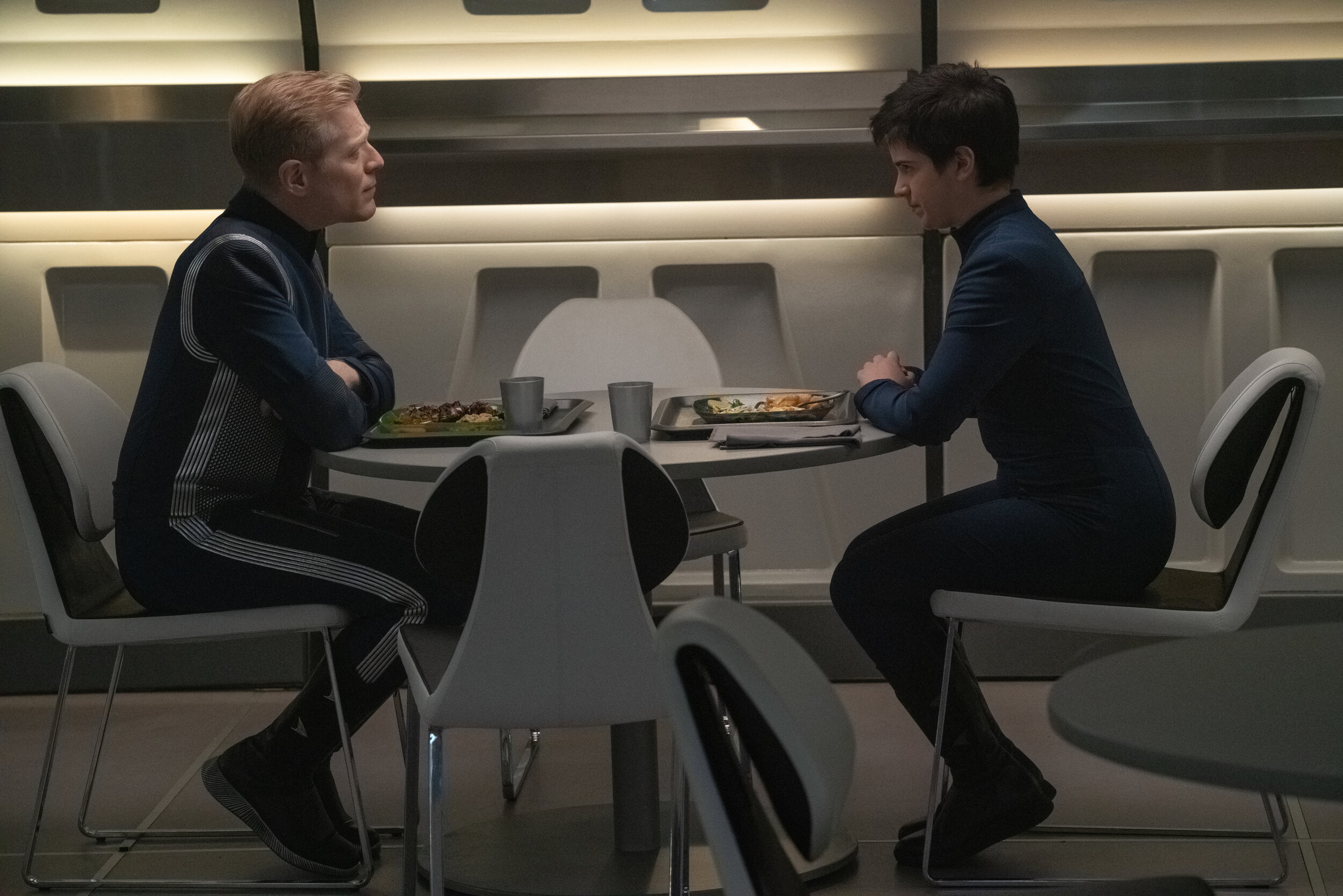   "Scavengers" -- Ep#306 -- Pictured: Anthony Rapp as Lt. Paul Stamets and Blu del Barrio as Adira of the CBS All Access series STAR TREK: DISCOVERY. Photo Cr: Michael Gibson/CBS ©2020 CBS Interactive, Inc. All Rights Reserved.  