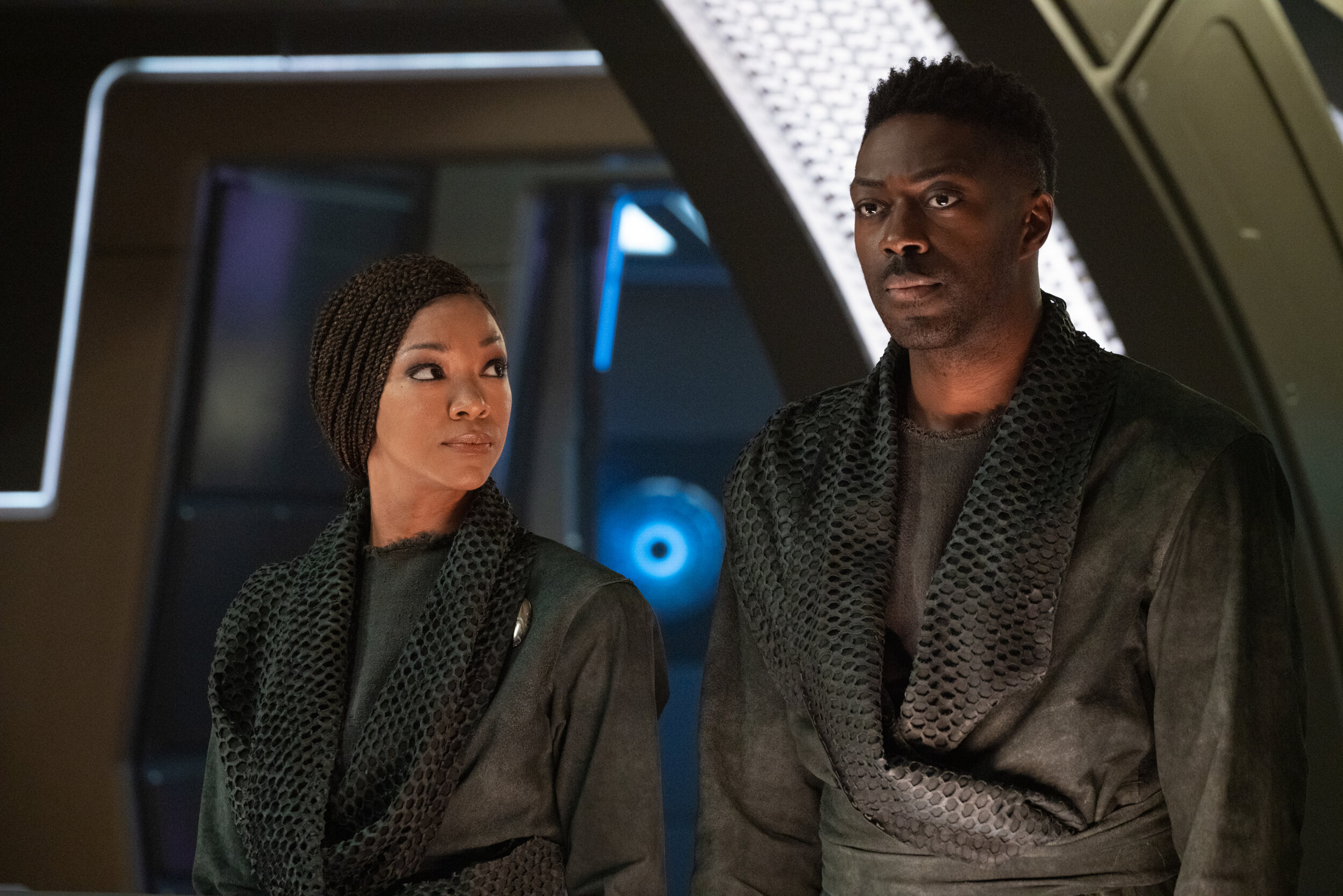   "The Sanctuary" -- Ep#308 -- Pictured: Sonequa Martin-Green as Commander Burnham and David Ajala as Book of the CBS All Access series STAR TREK: DISCOVERY. Photo Cr: Michael Gibson/CBS ©2020 CBS Interactive, Inc. All Rights Reserved.  