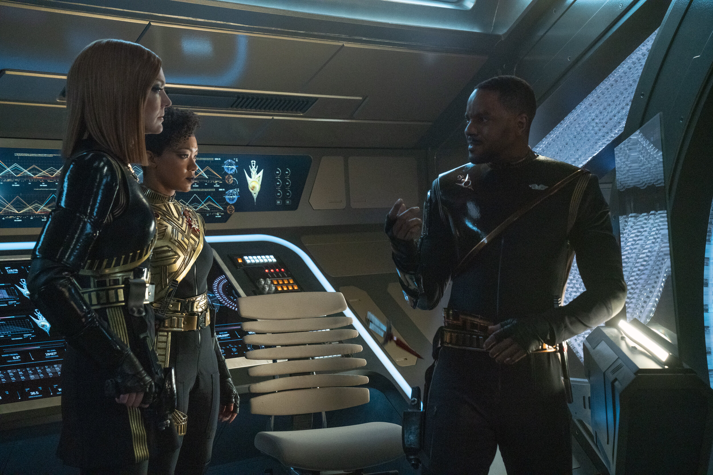   "Terra Firma, Part 2" -- Ep#310 -- Pictured: Emily Coutts as Lt. Detmer, Sonequa Martin-Green as Commander Burnham and Ronnie Rowe Jr. as Lt. Bryce of the CBS All Access series STAR TREK: DISCOVERY. Photo Cr: Michael Gibson/CBS ©2020 CBS Interactiv