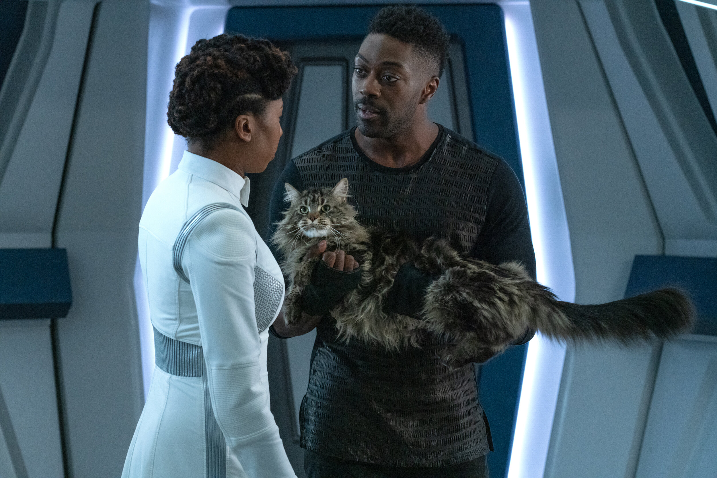   "Su'Kal" -- Ep#311 -- Pictured: Raven Dauda as Dr. Pollard and David Ajala as Book of the CBS All Access series STAR TREK: DISCOVERY. Photo Cr: Michael Gibson/CBS ©2020 CBS Interactive, Inc. All Rights Reserved.  