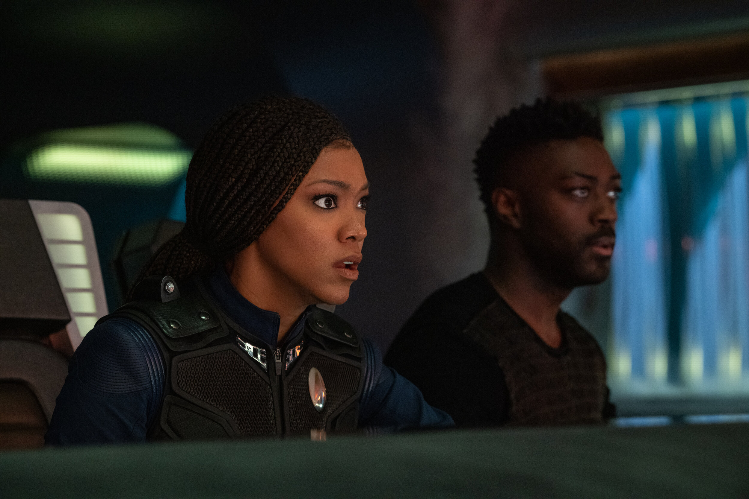   "There Is A Tide..." -- Ep#312 -- Pictured (L-R): Sonequa Martin-Green as Commander Burnham and David Ajala as Book of the CBS All Access series STAR TREK: DISCOVERY. Photo Cr: Michael Gibson/CBS ©2020 CBS Interactive, Inc. All Rights Reserved.  