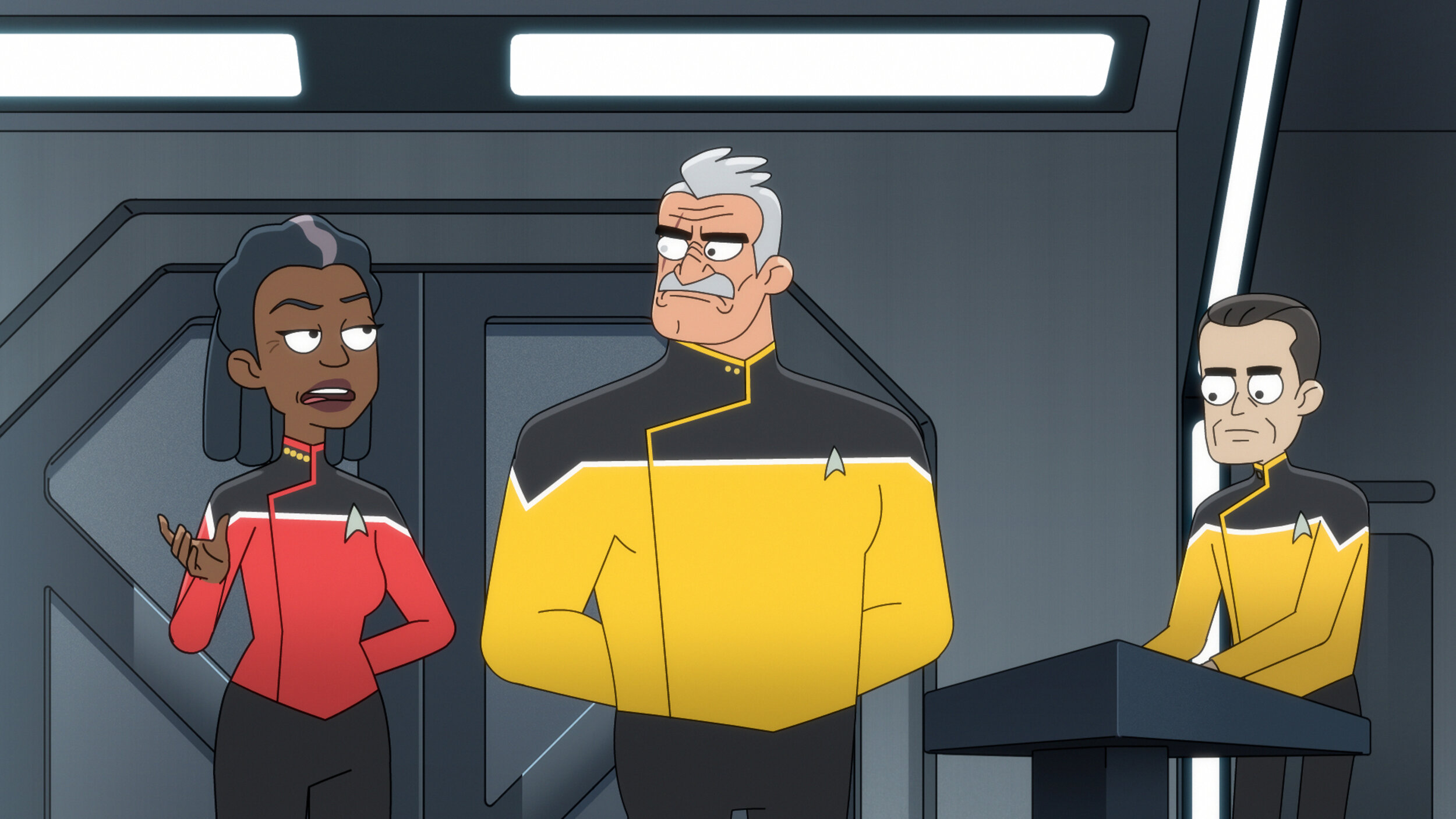   "The Spy Humongous" -- Commander, Dawnn Lewis as Captain Carol Freeman and Fred Tatasciore as Lieutenant Shaxs of the Paramount+ series STAR TREK: LOWER DECKS. Photo: PARAMOUNT+ ©2021 CBS Interactive, Inc. All Rights Reserved **Best Possible Screen