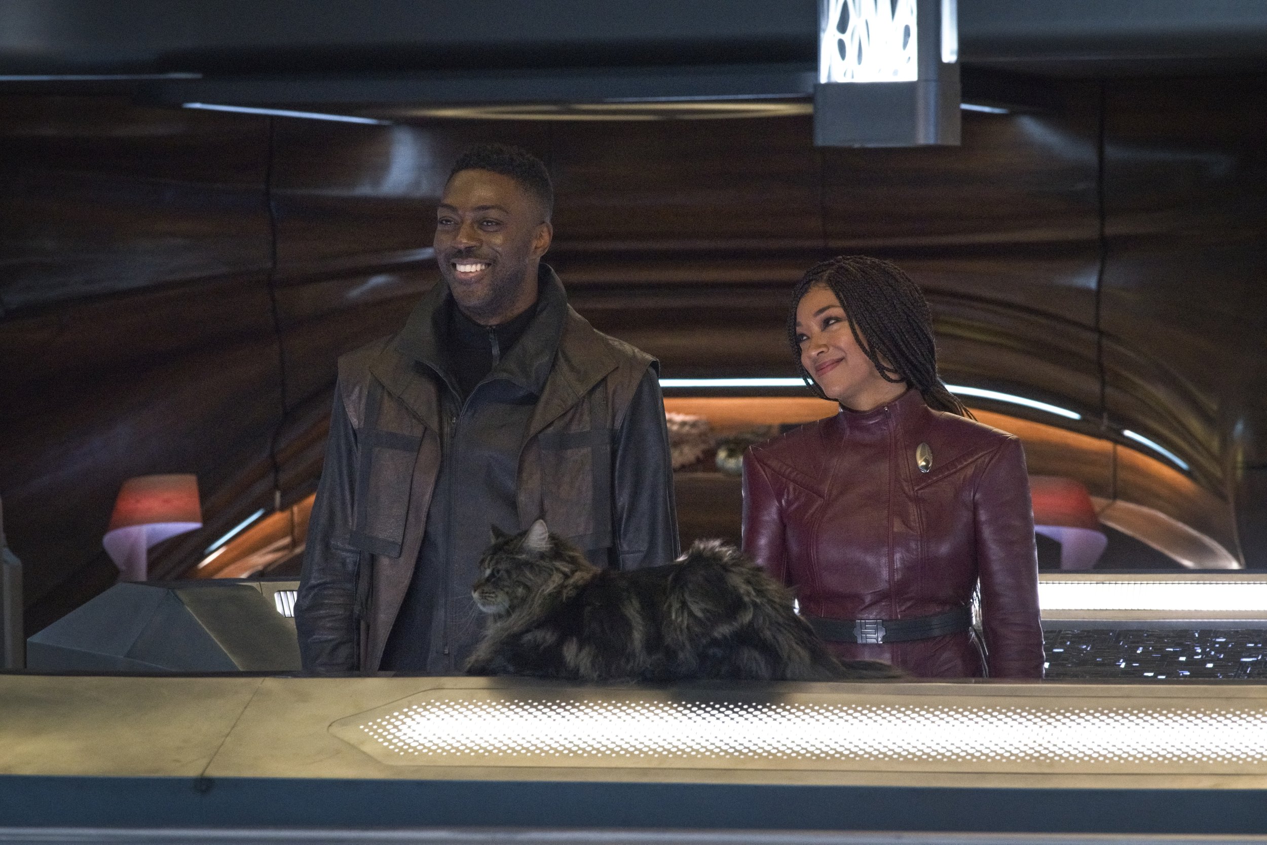   Pictured: David Ajala as Book and Sonequa Martin Green as Burnham of the Paramount+ original series STAR TREK: DISCOVERY. Photo Cr: Michael Gibson/ViacomCBS © 2021 ViacomCBS. All Rights Reserved.  