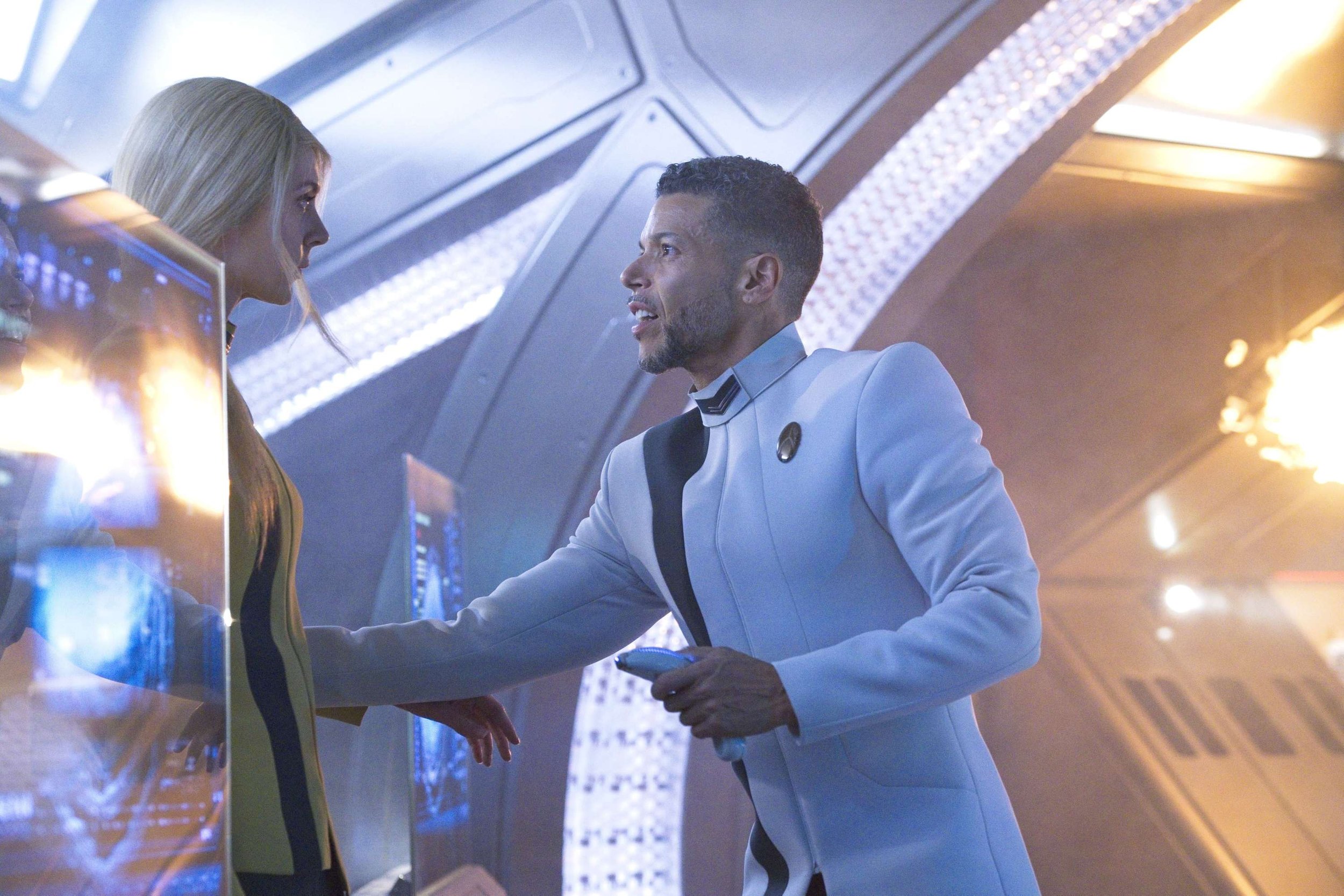   Pictured: Sara Mitich as Lt. Nilsson and Wilson Cruz as Culber of the Paramount+ original series STAR TREK: DISCOVERY. Photo Cr: Michael Gibson/ViacomCBS © 2021 ViacomCBS. All Rights Reserved.  