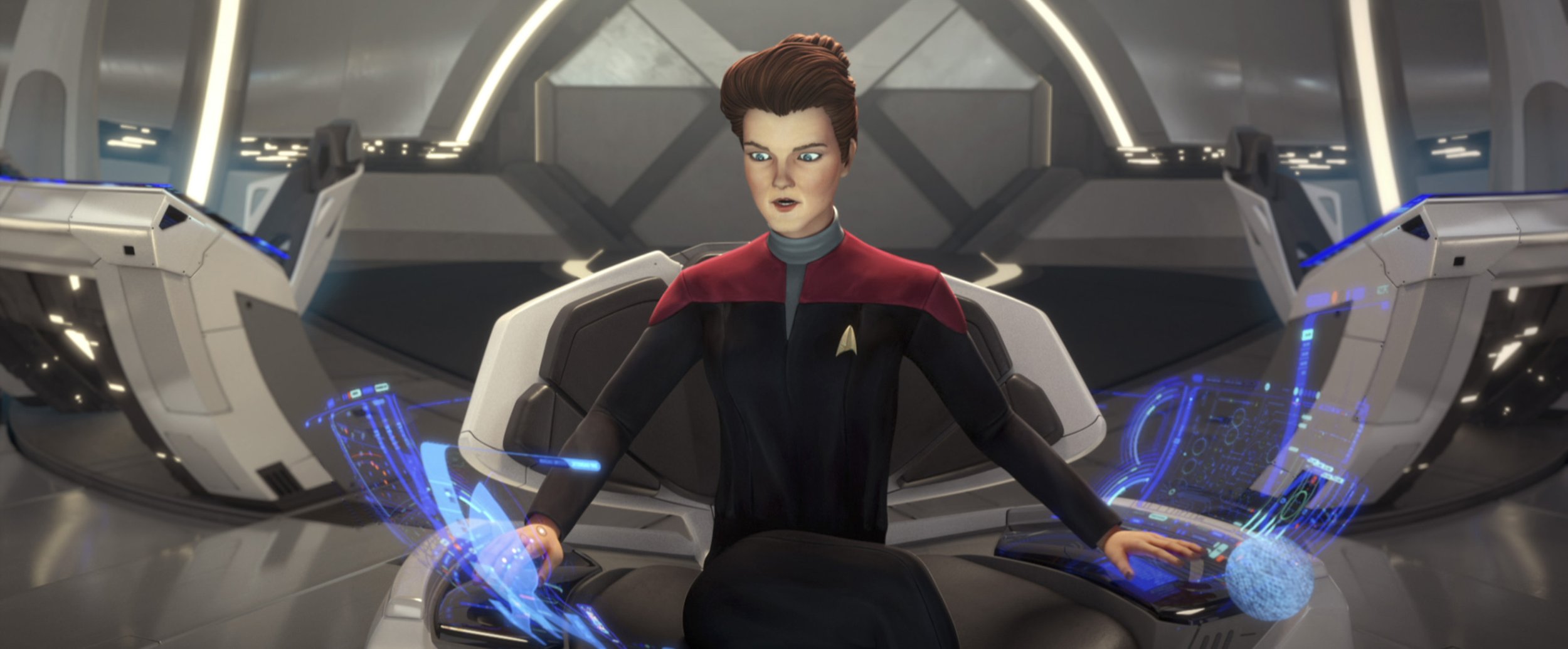   "Terror Firma" --EP#105 -- Kate Mulgrew as Janeway in Star Trek: Prodigy streaming on PARAMOUNT+. Photo: Nickelodeon/Paramount+ ©2021 VIACOM INTERNATIONAL. All Rights Reserved.  