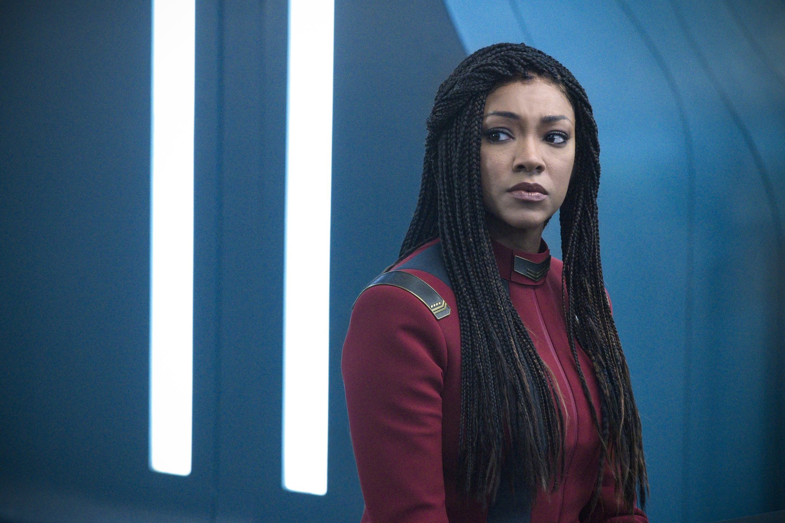   Pictured: Sonequa Martin-Green as Burnham of the Paramount+ original series STAR TREK: DISCOVERY. Photo Cr: Michael Gibson/Paramount+ © 2021 CBS Interactive. All Rights Reserved.  