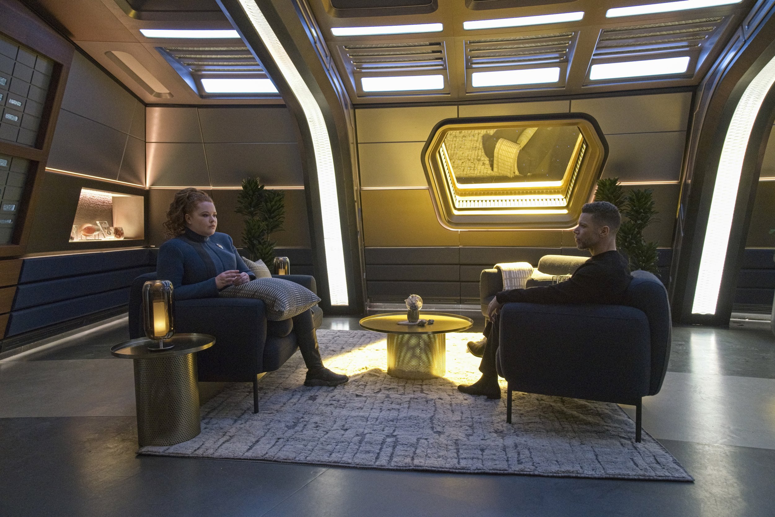   Pictured: Mary Wiseman as Tilly and Wilson Cruz as Culber of the Paramount+ original series STAR TREK: DISCOVERY. Photo Cr: Michael Gibson/Paramount+ © 2021 CBS Interactive. All Rights Reserved.  