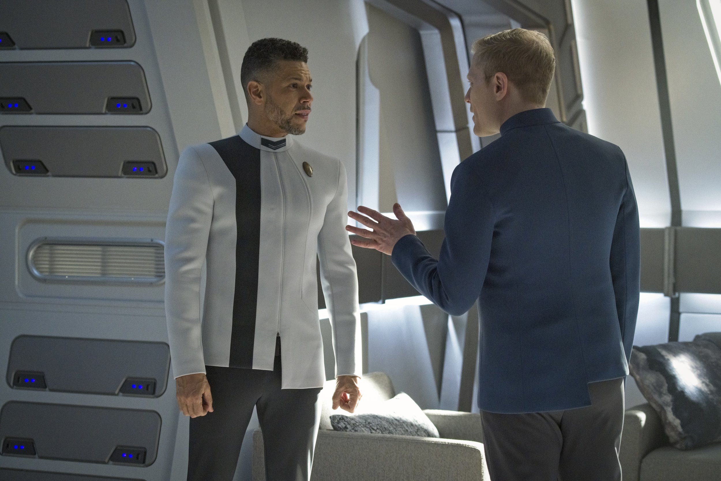   Pictured: Wilson Cruz as Culber and Anthony Rapp as Stamets of the Paramount+ original series STAR TREK: DISCOVERY. Photo Cr: Michael Gibson/Paramount+ (C) 2021 CBS Interactive. All Rights Reserved.  