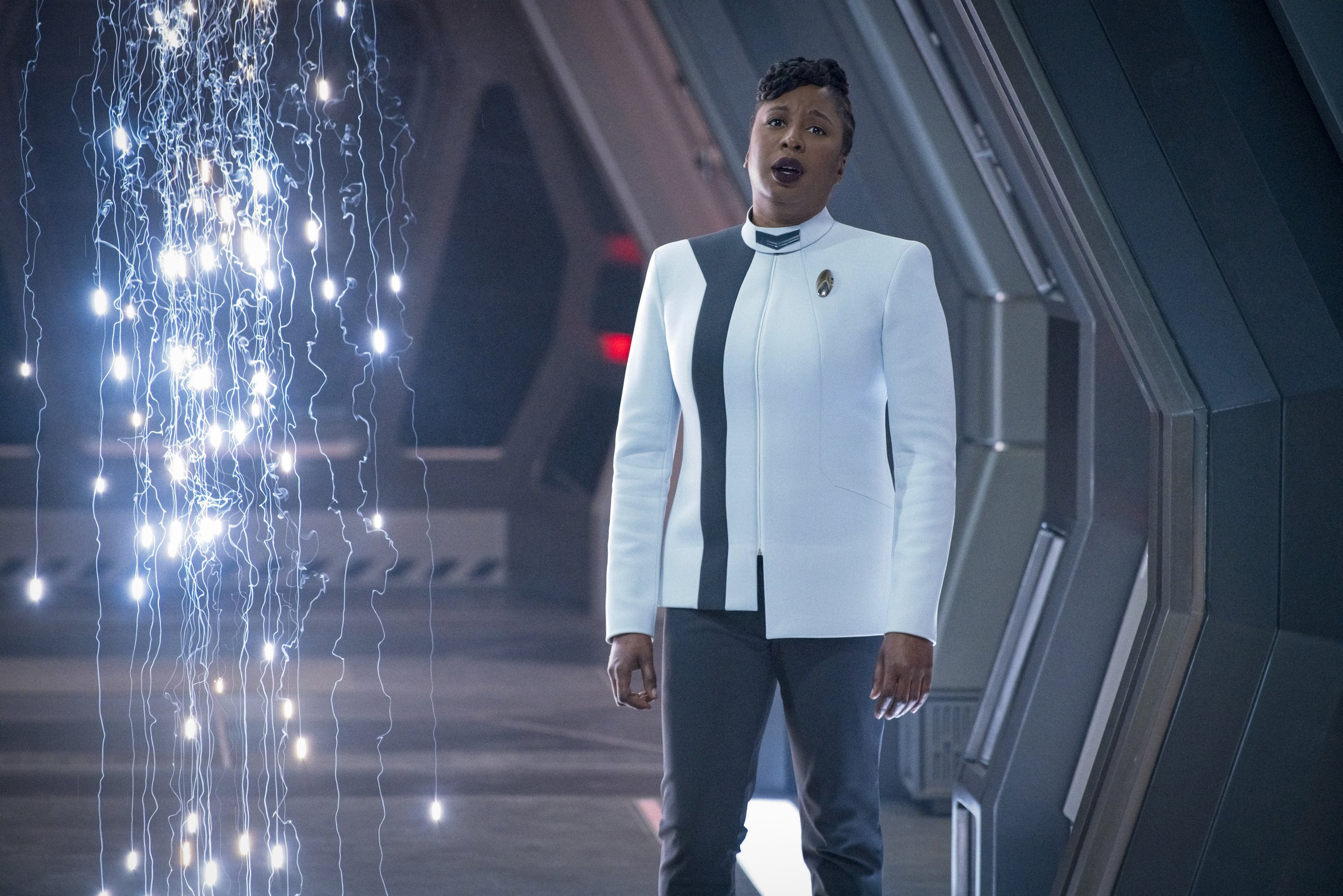   Pictured: Raven Dauda as Dr. Tracy Pollard of the Paramount+ original series STAR TREK: DISCOVERY. Photo Cr: Michael Gibson/Paramount+ (C) 2021 CBS Interactive. All Rights Reserved.  
