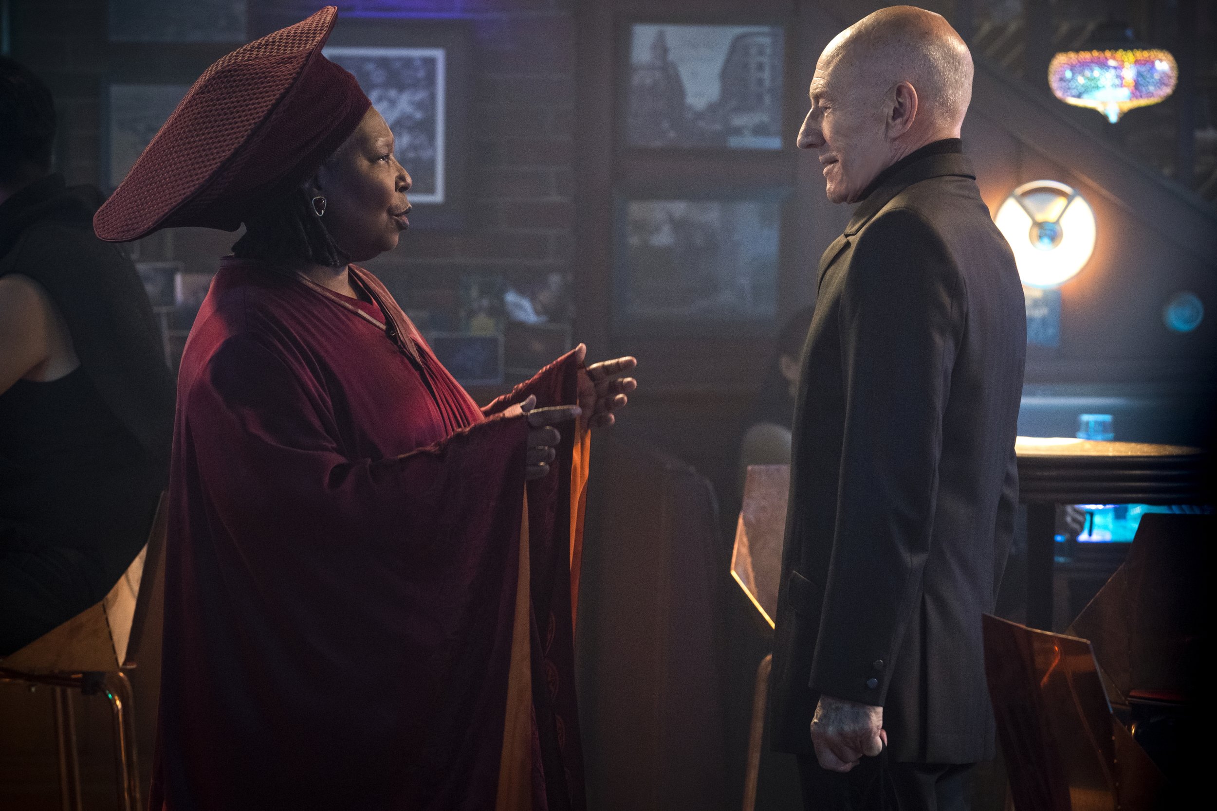   Pictured: Whoopi Goldberg as Guinan and Sir Patrick Stewart as Jean-Luc Picard of the Paramount+ original series STAR TREK: PICARD. Photo Cr: Nicole Wilder/Paramount+ (C)2022 ViacomCBS. All Rights Reserved.  