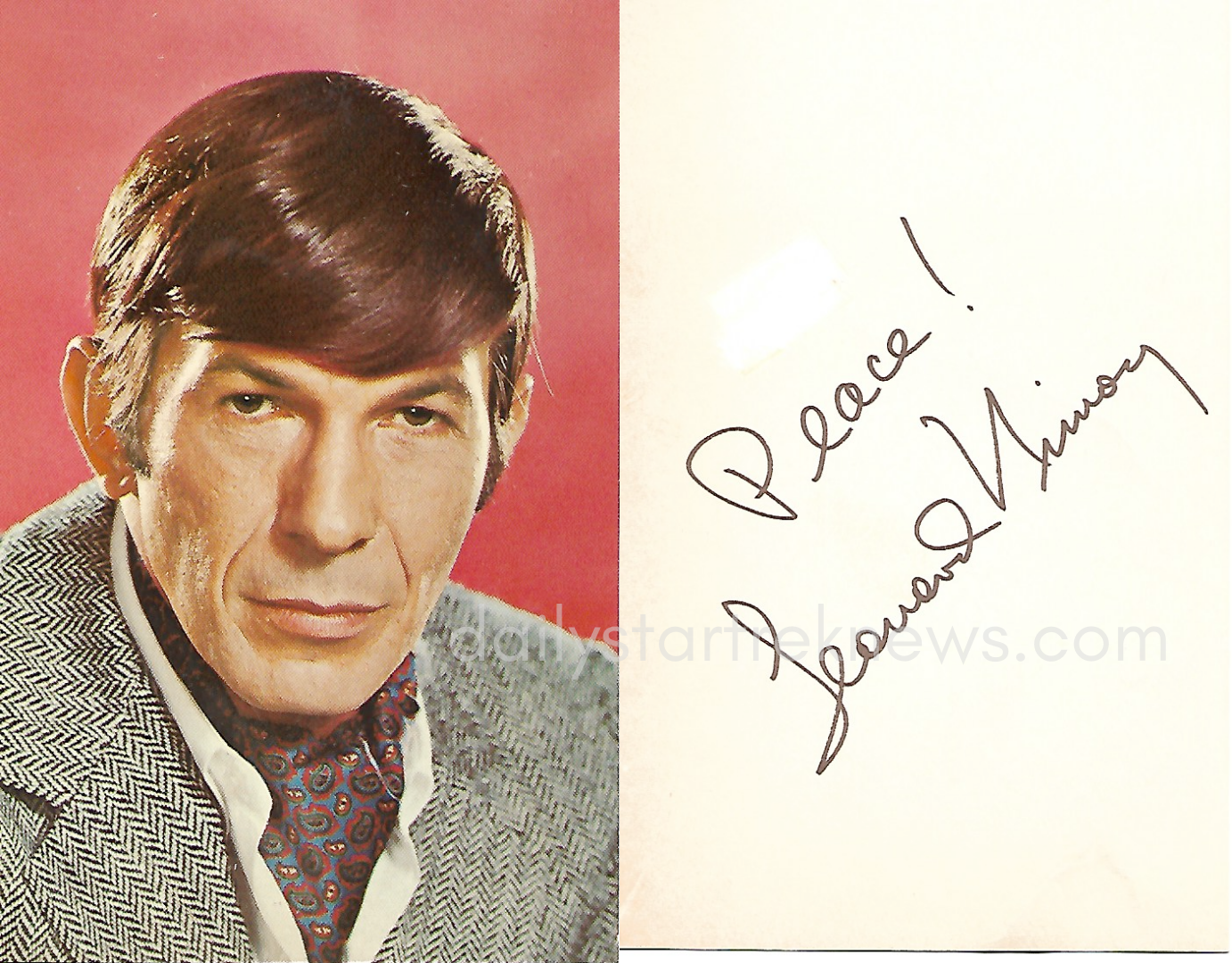   Front and back of a signed postcard from Leonard Nimoy  