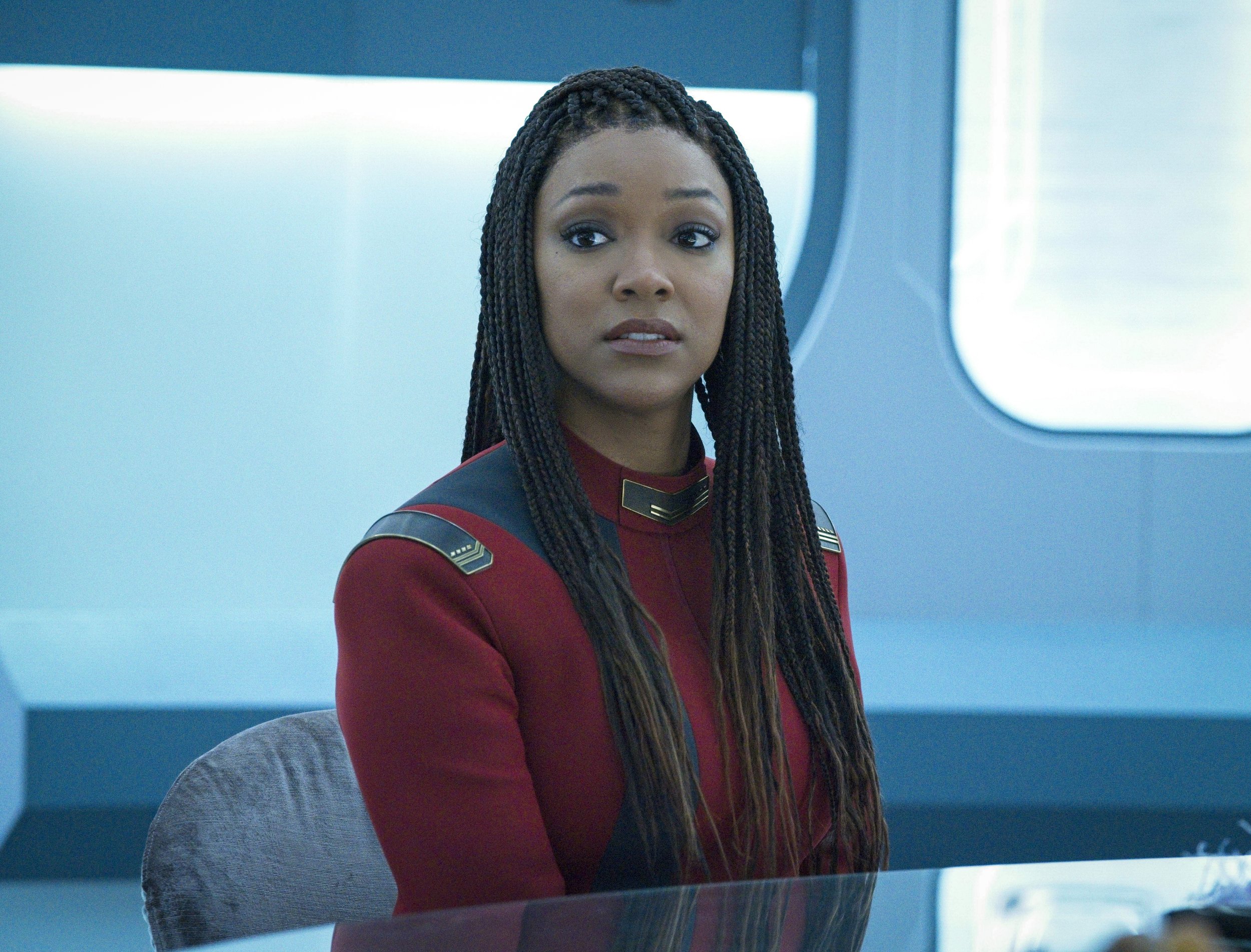   Pictured: Sonequa Martin-Green as Burnham of the Paramount+ original series STAR TREK: DISCOVERY. Photo Cr: Michael Gibson/Paramount+ (C) 2021 CBS Interactive. All Rights Reserved.  