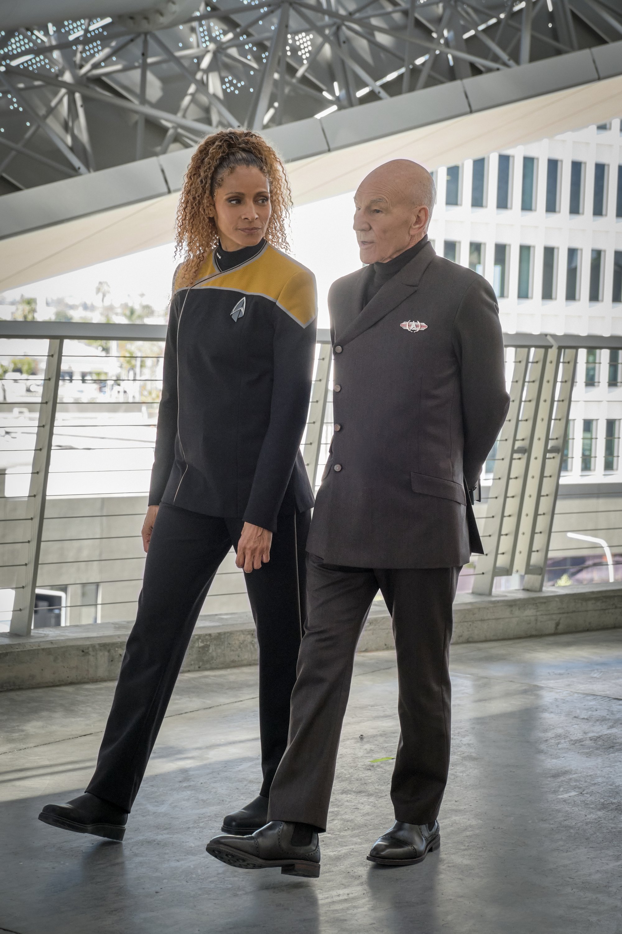   Pictured: Michelle Hurd as Raffi and Sir Patrick Stewart as Jean-Luc Picard of the Paramount+ original series STAR TREK: PICARD. Photo Cr: Trae Patton/Paramount+ (C)2022 ViacomCBS. All Rights Reserved.  