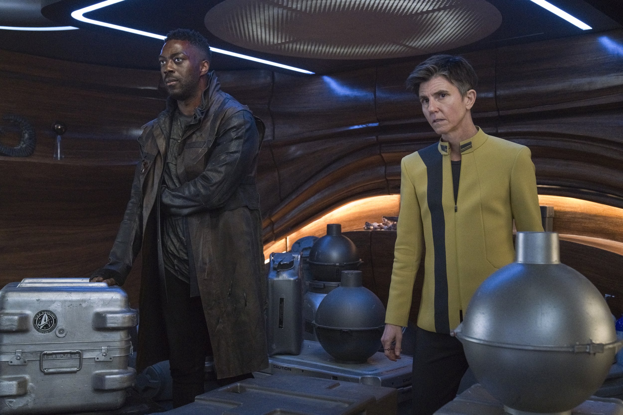   Pictured: David Ajala as Book and Tig Notaro as Reno of the Paramount+ original series STAR TREK: DISCOVERY. Photo Cr: Marni Grossman/Paramount+ © 2021 CBS Interactive. All Rights Reserved.  