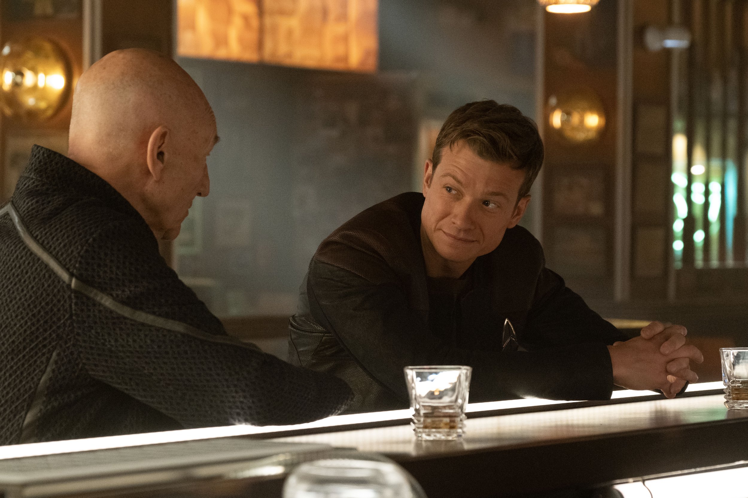   Patrick Stewart  as Picard and  Ed Speleers  as Jack Crusher.  Photo Credit: Trae Patton/Paramount+.  