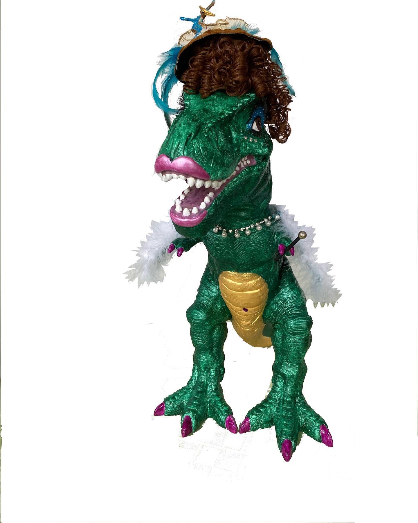 It is with a heavy heart that I post Tina Turnersaurus. May the real Tina Turner rest in peace. I chose to pair one of the oldest creatures with A.I., the newest creature. I used a chat bot, asking first for dinosaur drag queen names. My favorite was
