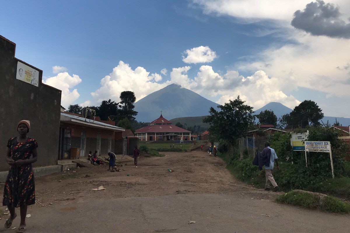 View of Muhabura volcano from Kisoro town