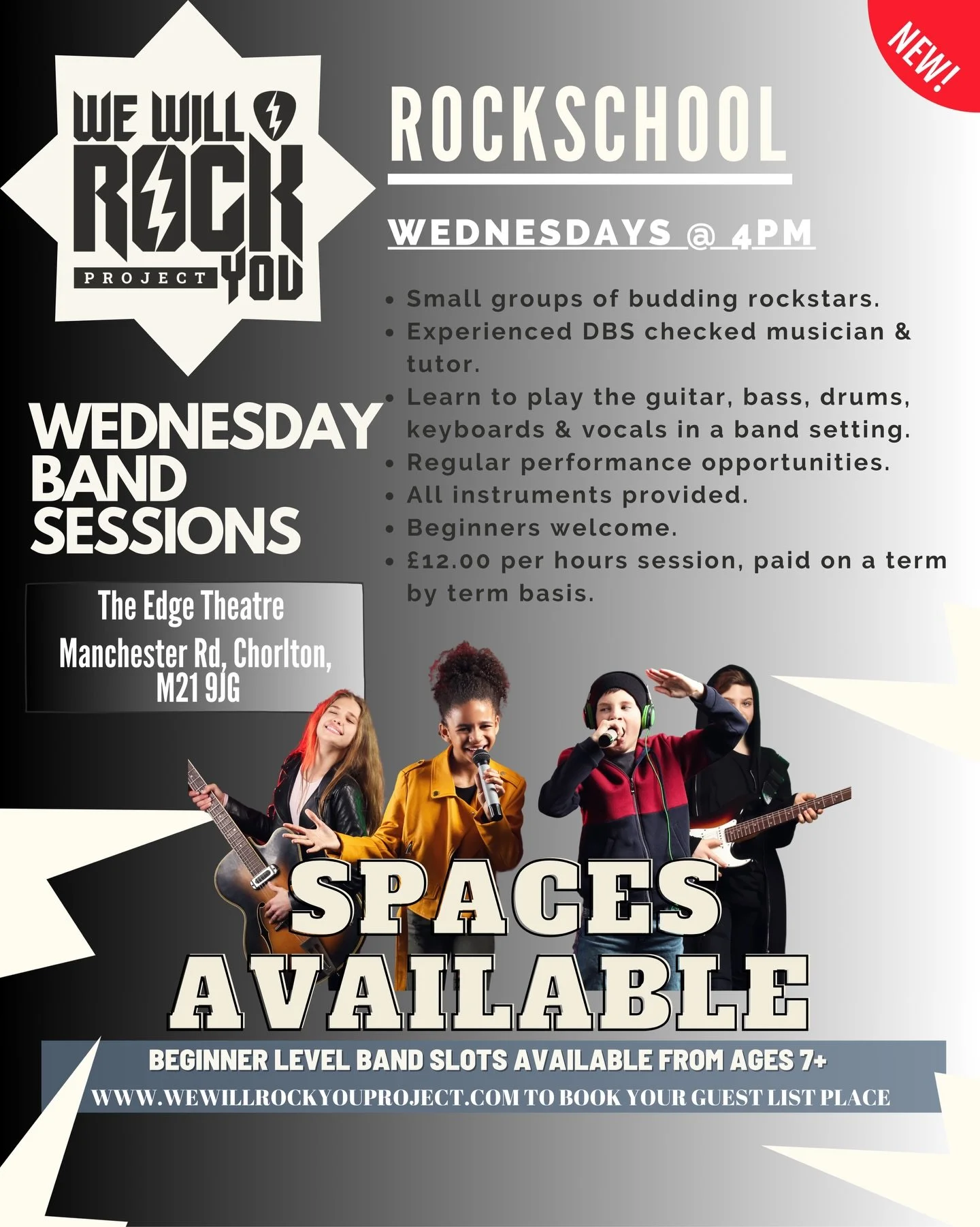 🎸 NEW CLASSES 🥁- Due to how popular our Monday band sessions at @edgemanchester Chorlton are (and very rarely a space available!) we shall be running a new Wednesday 4pm group from January 2026. Swipe right to see our weekly schedule of sessions in