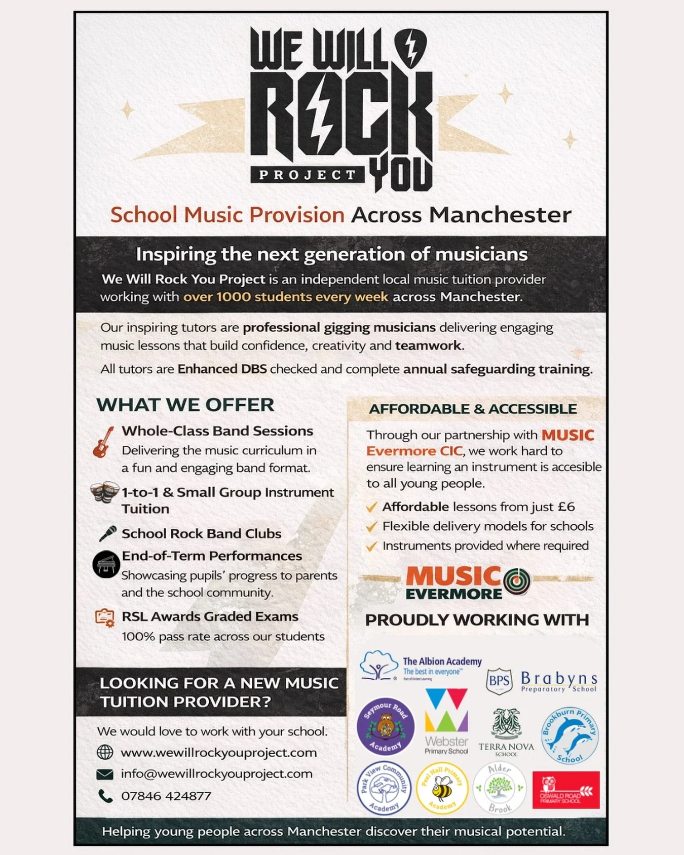 Many of the schools we work with were first introduced to us by parents recommending us to their school.

If you think your child&rsquo;s school might be interested in expanding their music provision, we would be incredibly grateful if you could forw