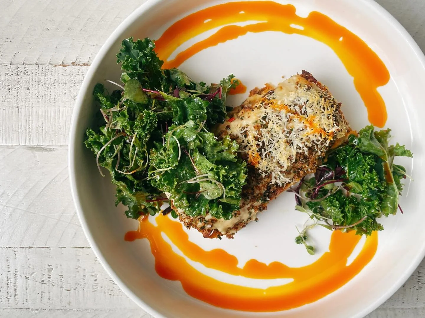 In case you missed it&hellip; 
.
Lasagna with kale, roasted mushrooms, tebo bean bechamel served with a kale herb salad tossed in a pickled fresno vinaigrette and achiote chile oil