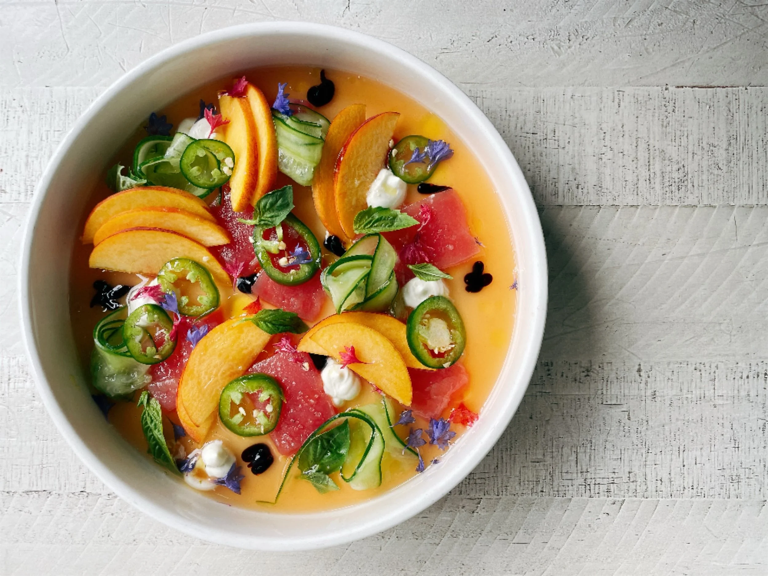 We&rsquo;re holding on to the last of peach season still! Check out the crudo before we shake up the menu next week and transition to fall. 🍂 
.
Ahi tuna with peaches, peach gastrique, cucumbers, jalape&ntilde;o peppers, lime crema, balsamic reducti