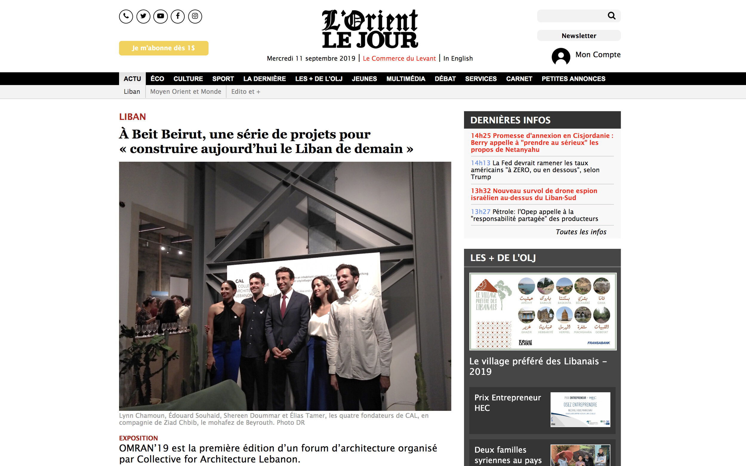 L’Orient Le Jour - Article about CAL and OMRAN